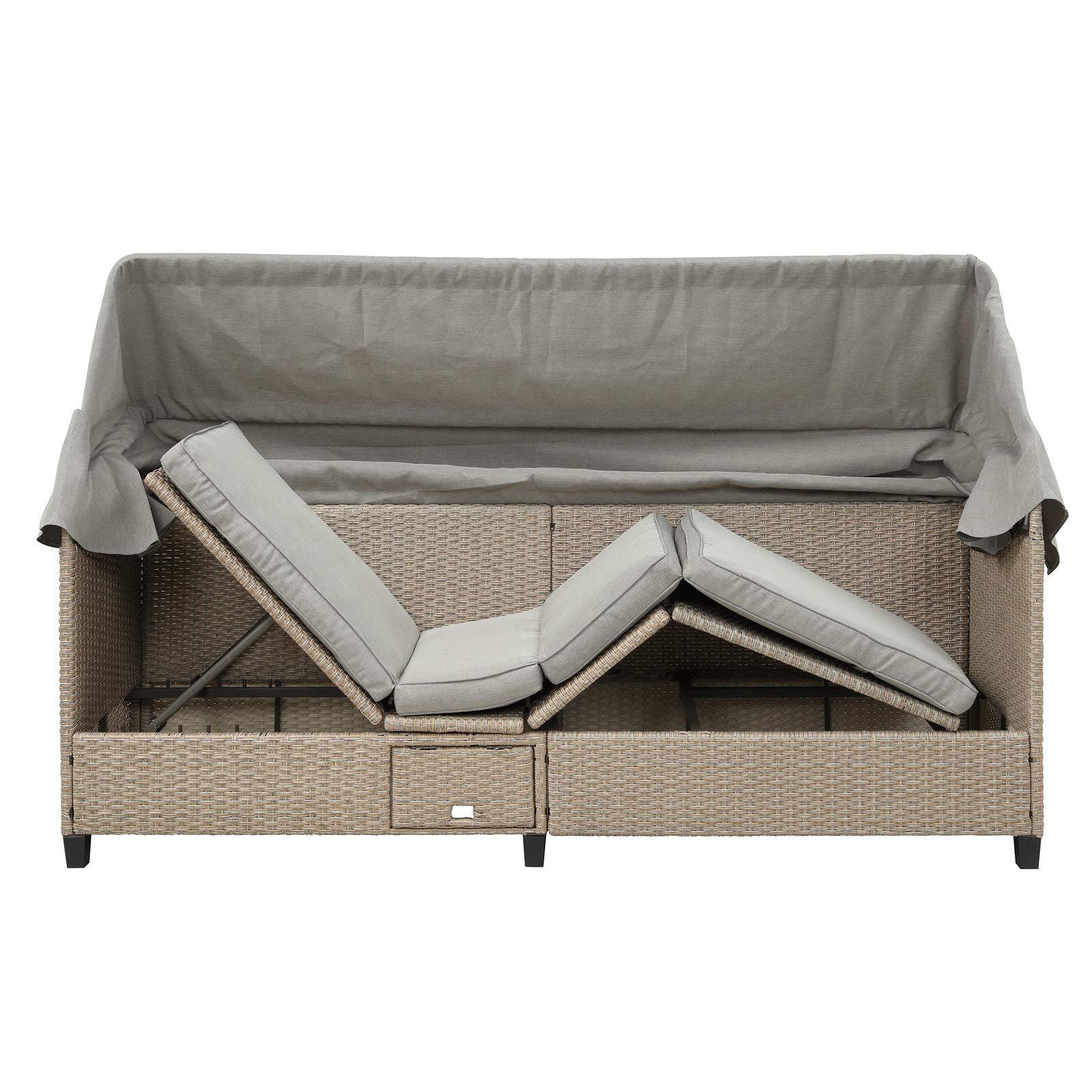4-Piece Outdoor Patio Furniture Set with Retractable Canopy - All-Weather Wicker Sofa Set with Soft Cushions & Lift-Top Coffee Table - Perfect for Garden, Backyard, Poolside & Deck Relaxation (Brown)
