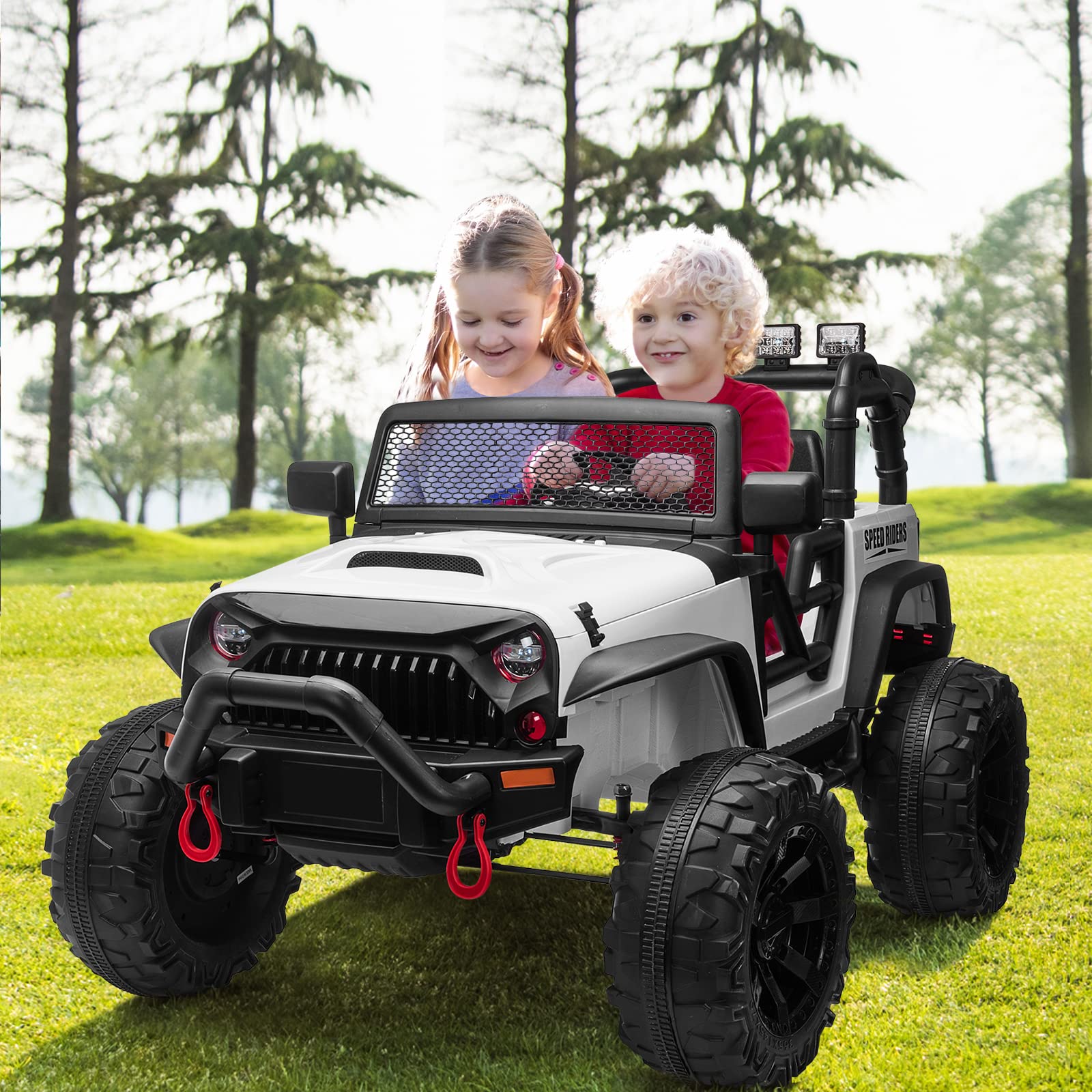 JOYMOR 12V Kids Electric Ride-On Truck with 2 Seats, 2.4G Remote Control, Adjustable Speeds, MP3 Player & LED Lights - Battery Powered Toy Car for Toddlers | Perfect for Outdoor Play, Birthday Gifts & Family Fun