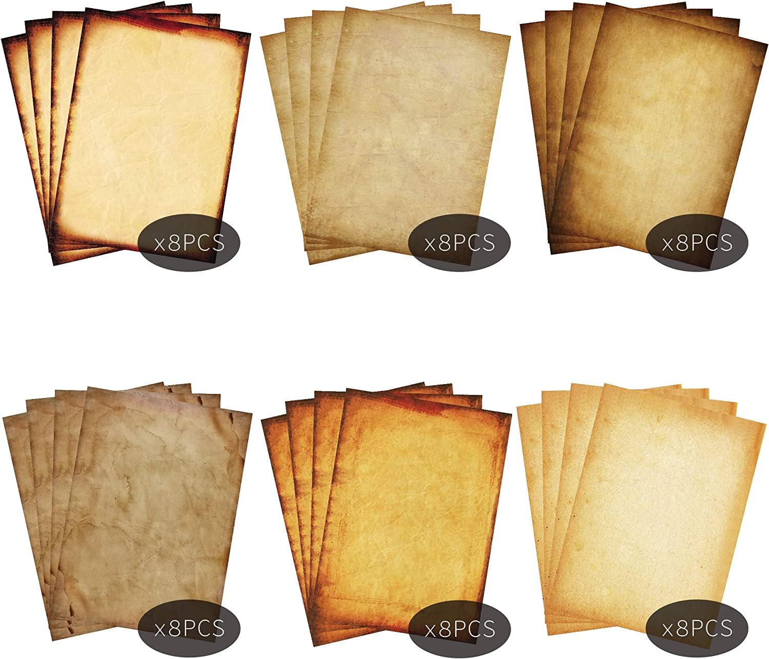 Antique Colored Parchment Paper 48 Pack - 8.5 x 11 Inch Vintage Stationery for Letter Writing, Craft Projects, Wedding Invitations, Scrapbooking & Historical Maps - Premium Printable Decorative Paper for Calligraphy, DIY Projects & Special Occasions