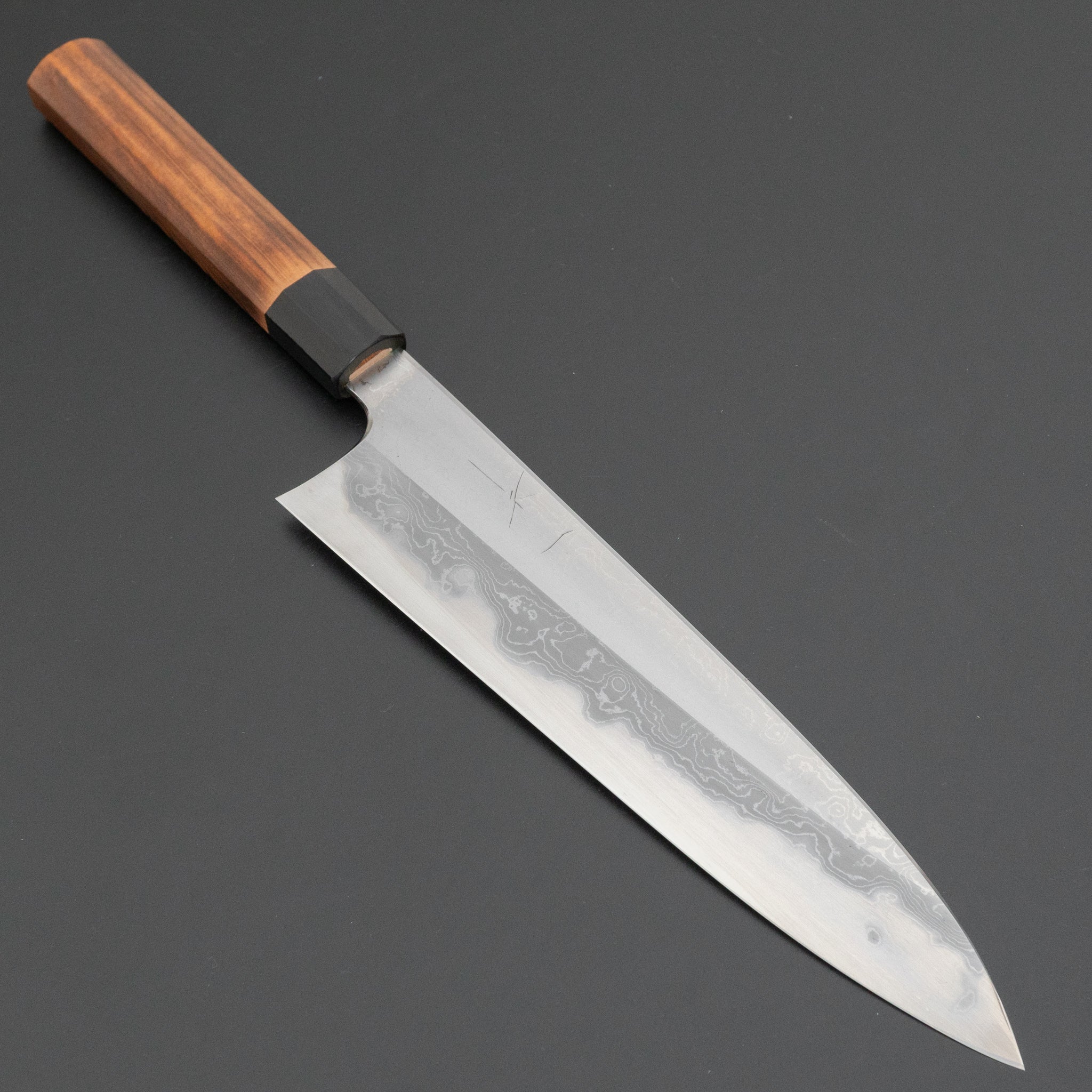 Hitohira Togashi White #1 Damascus Gyuto Japanese Chef Knife 240mm with Burnt Yakusugi Handle - Perfect for Professional Chefs & Home Cooking Enthusiasts