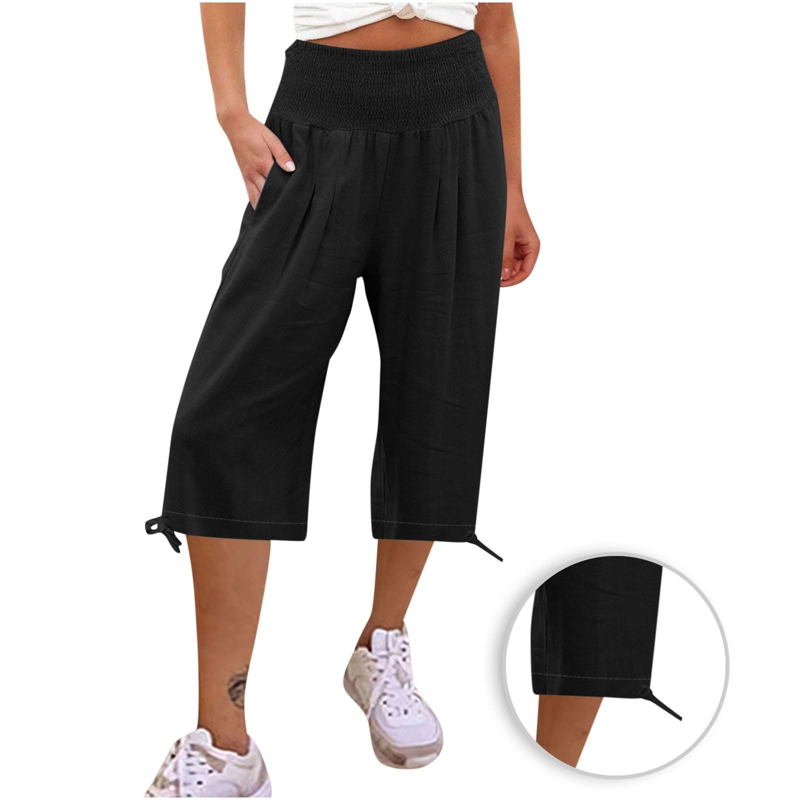 Women's Cotton Linen High Waist Wide Leg Shorts for Summer | Casual & Beach Wear