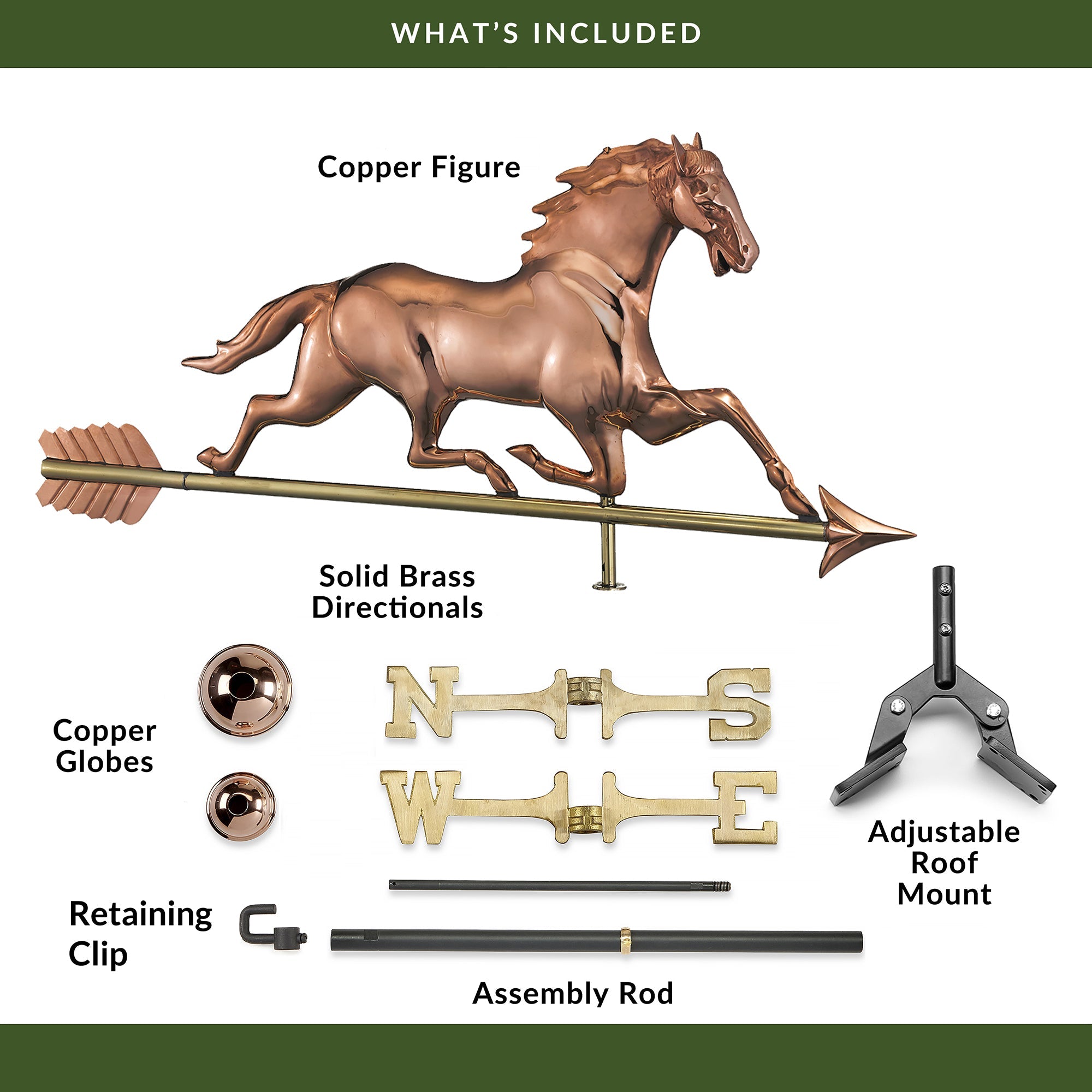 Vintage Horse Weathervane with Arrow - Decorative Outdoor Metal Weather Vane for Garden, Farm, or Barn - Rustic Home & Farmhouse Decor