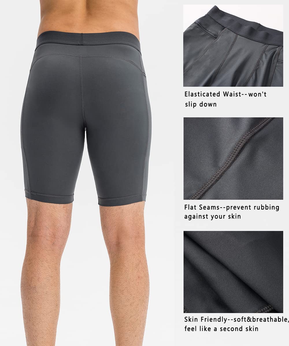 Men's Compression Shorts with Pockets - Breathable Running & Workout Athletic Underwear for Gym, Cycling & Sports Activities