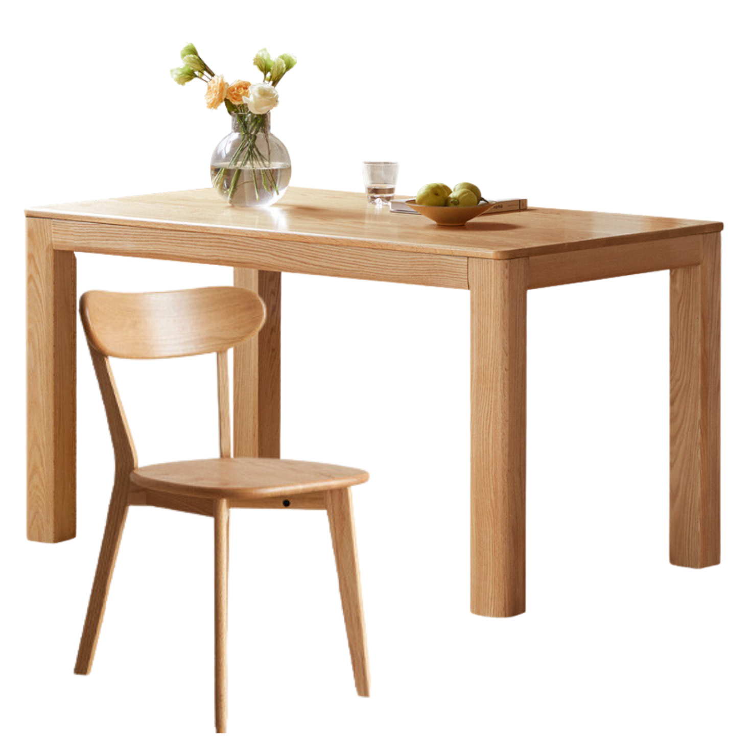 62.9x33.4x29.9 inch / 160x85x76cm / Natural Wood Color / dining table + chairs 4 pcs