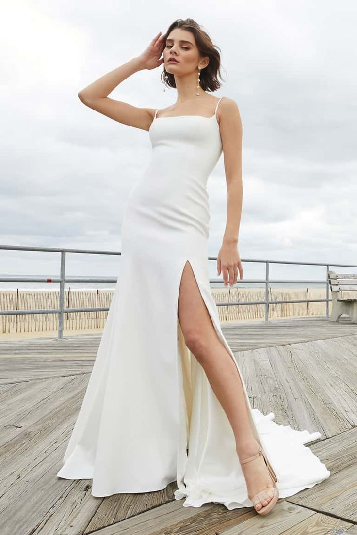 Jenny Yoo Emery Slit Gown - Elegant A-Line Wedding Dress with Side Slit for Brides, Prom & Formal Events