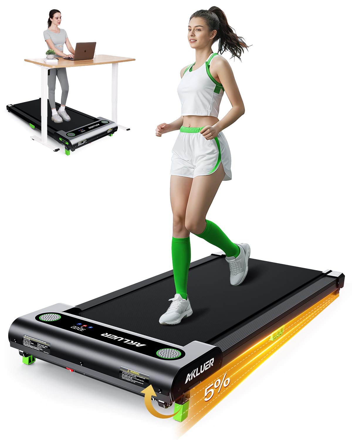 Akluer Incline Walking Pad Treadmill for Home - 2.5HP Under Desk Treadmill with Remote Control & LED Display - Compact Space-Saving Design for Home Office, Apartment Workouts & Indoor Fitness