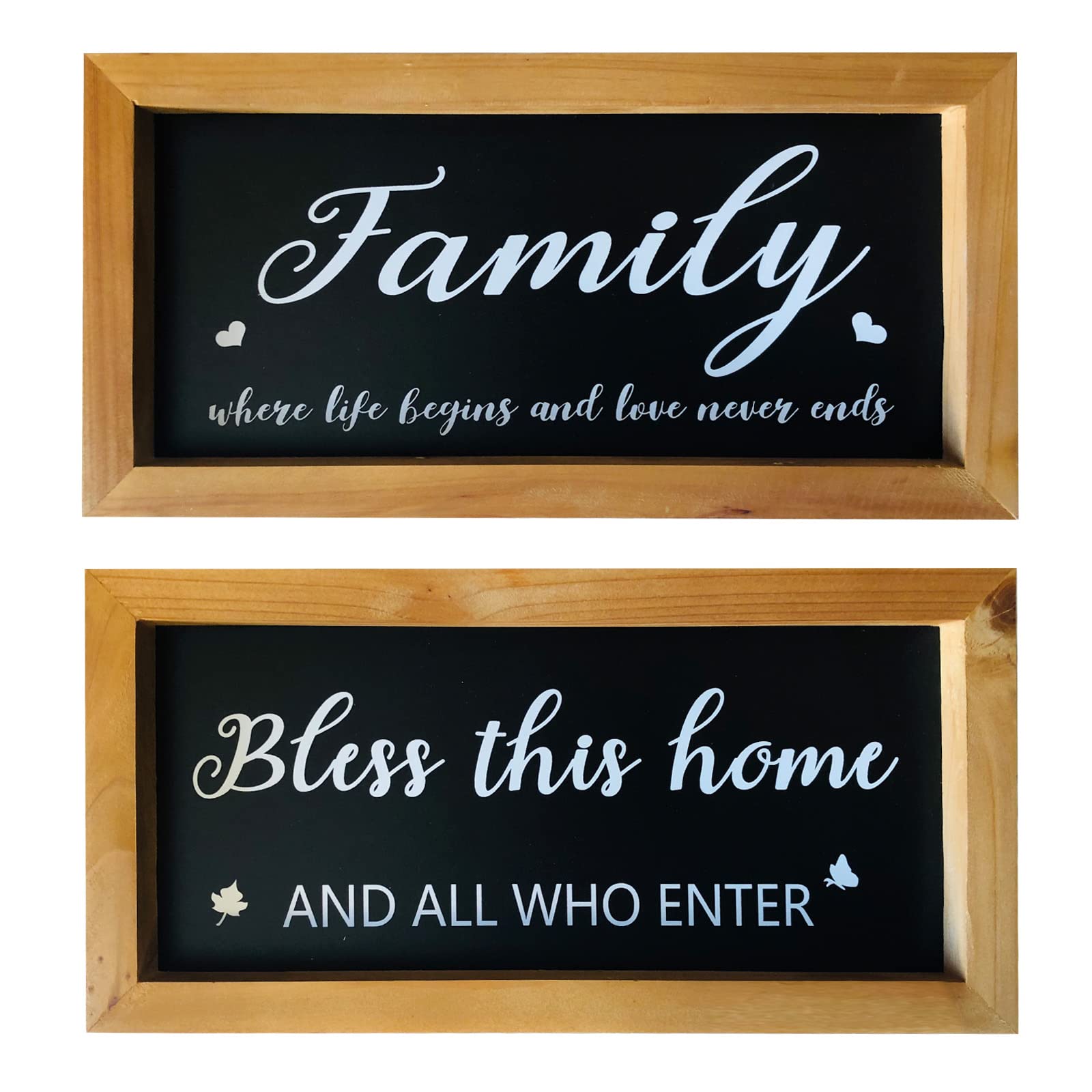 Bless This Home Decor - 2-Piece Farmhouse Wall Signs for Living Room, Bedroom & Kitchen (12x5.9in, Black) - Rustic Home Decorations