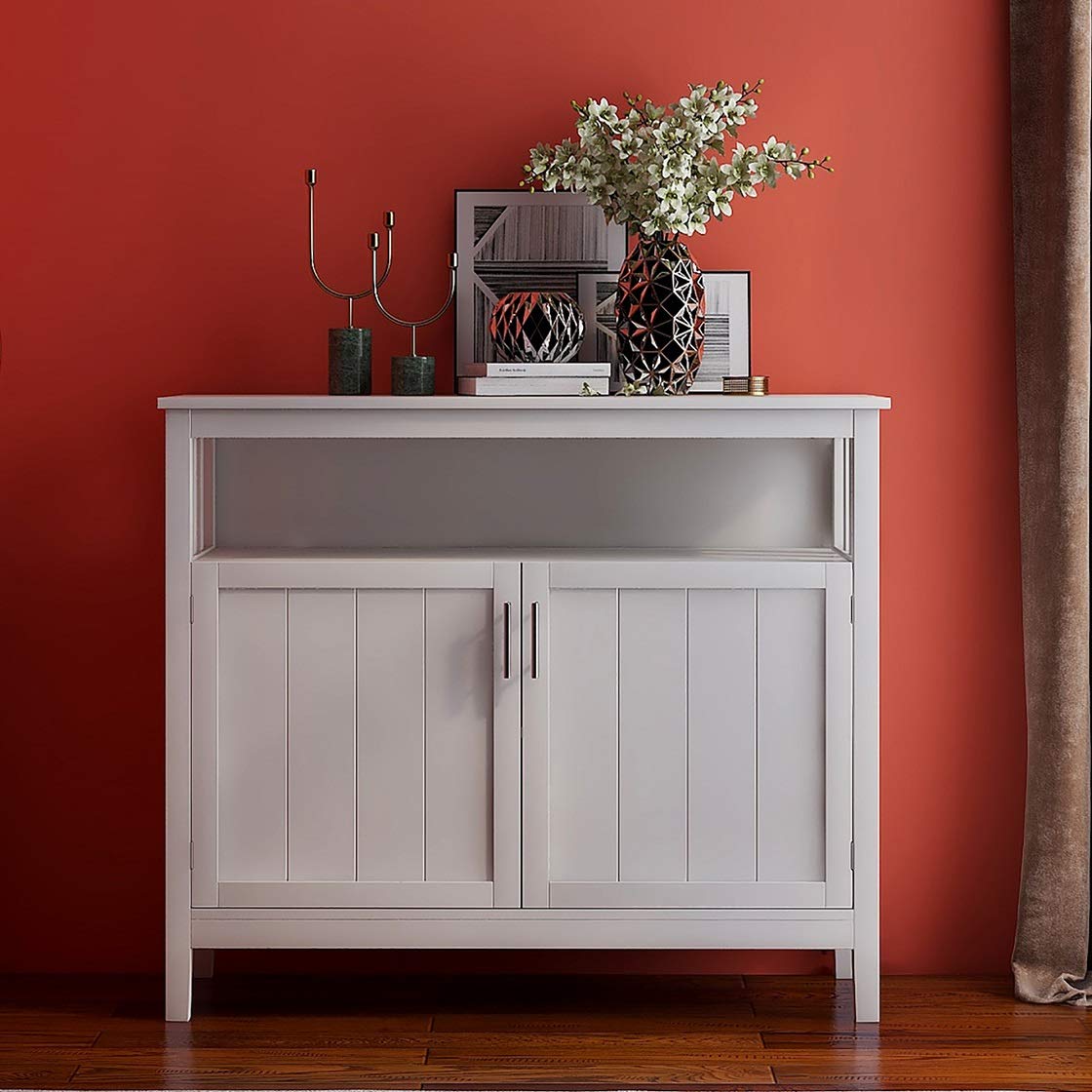 Modern Kitchen Storage Sideboard Buffet Server Cabinet with 2 Doors & Adjustable Shelf - White Dining Room Furniture for Kitchen, Bedroom, Living Room Storage & Organization
