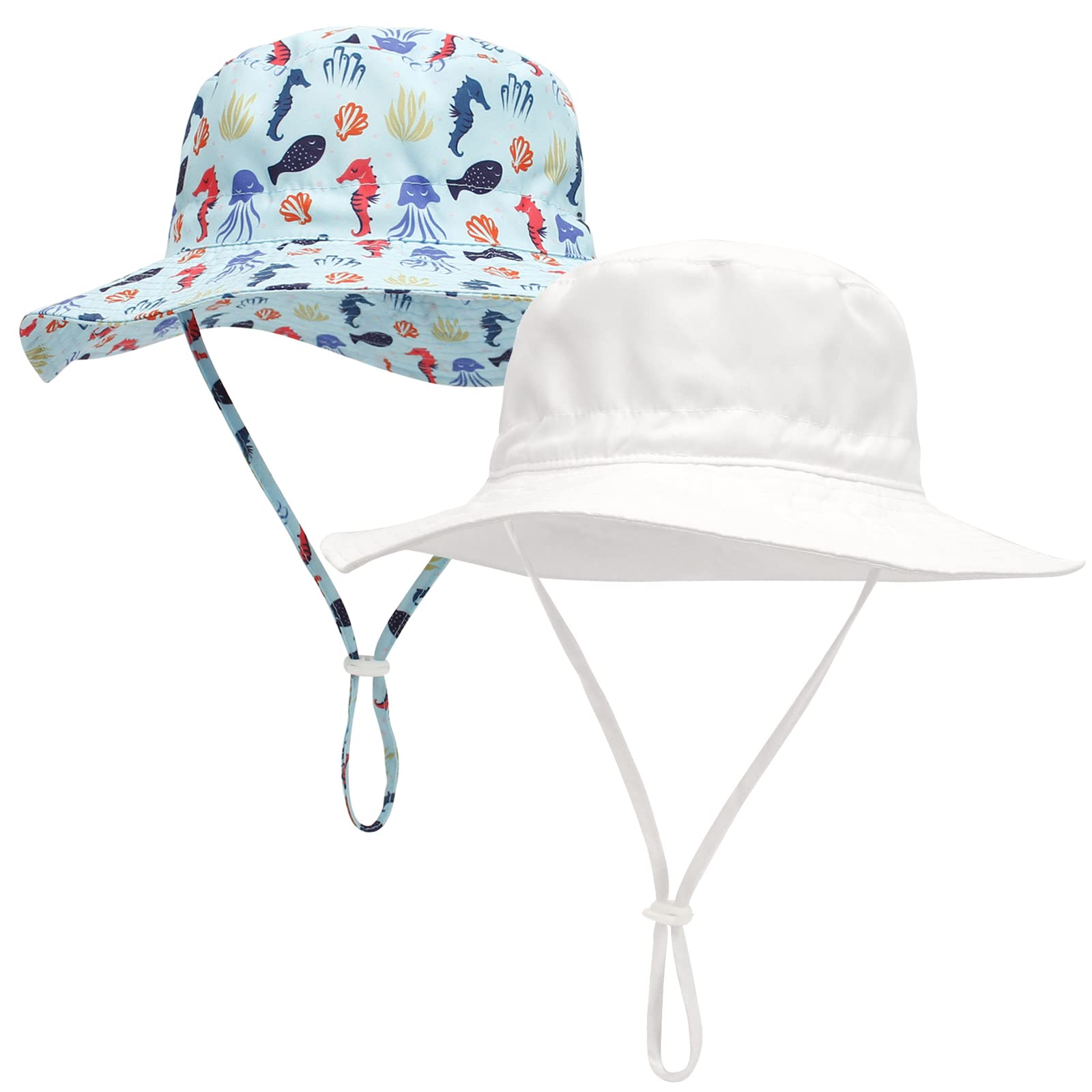 Baby Sun Hat for Boys & Girls - UPF 50+ Summer Sun Protection Wide Brim Bucket Hat for Beach, Pool & Outdoor Activities (1/2 Pack)