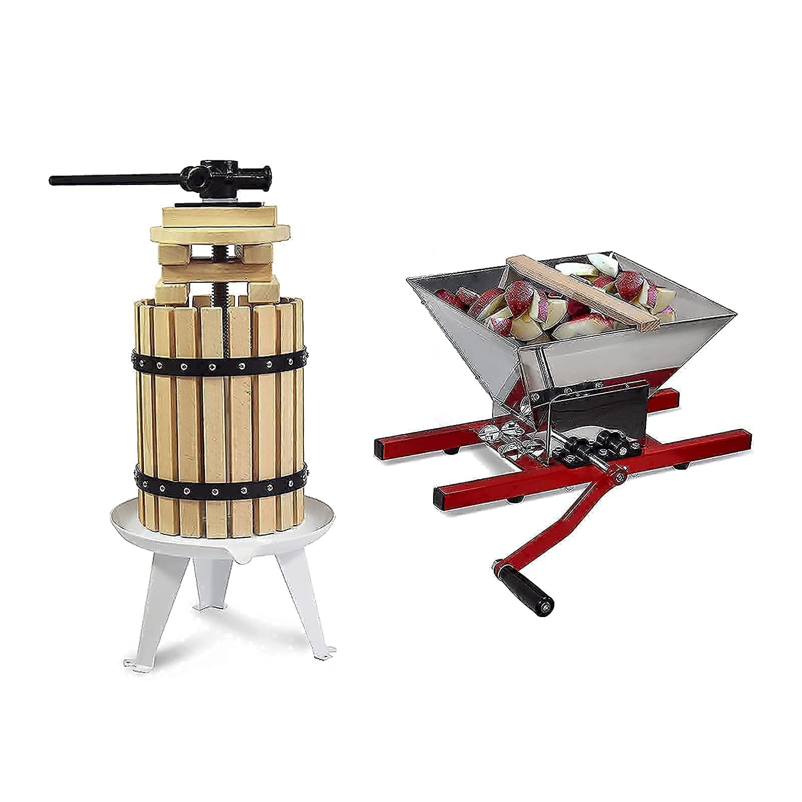 Premium 1.6 Gallon/6L Solid Wood Apple Cider Press with 7L/1.8Gallon Fruit Crusher - Traditional Wine Making Kit for Home Brewing, Juicing Apples & Fruits - Perfect for DIY Cider, Wine & Juice Production