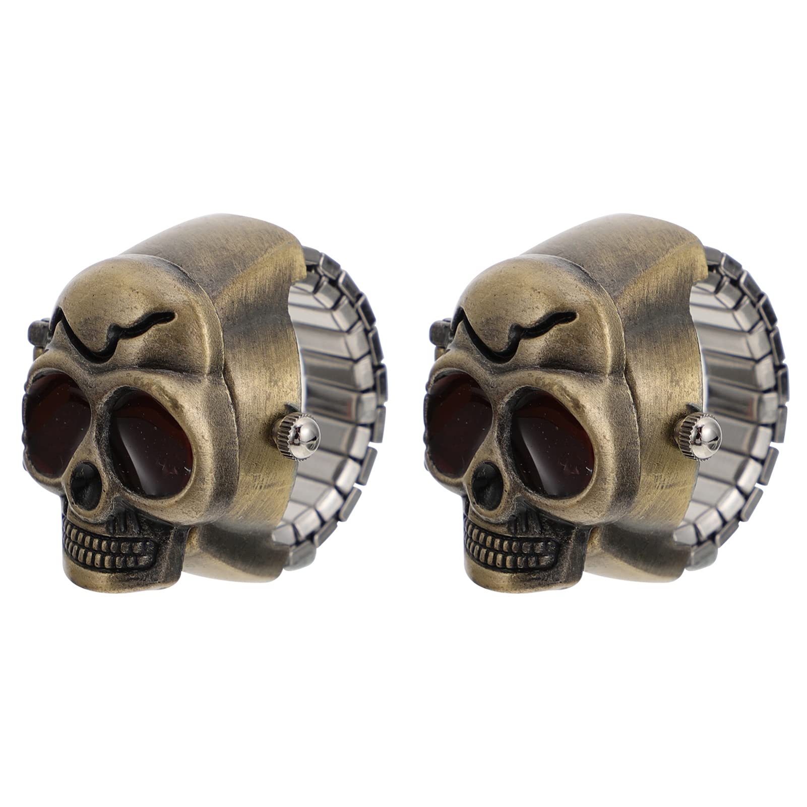 2Pcs Ghost Head Skull Ring Watch - Flip Open Mini Clamshell Finger Watch for Men & Women - Gothic Punk Fashion Accessory for Halloween, Cosplay, and Party Outfits