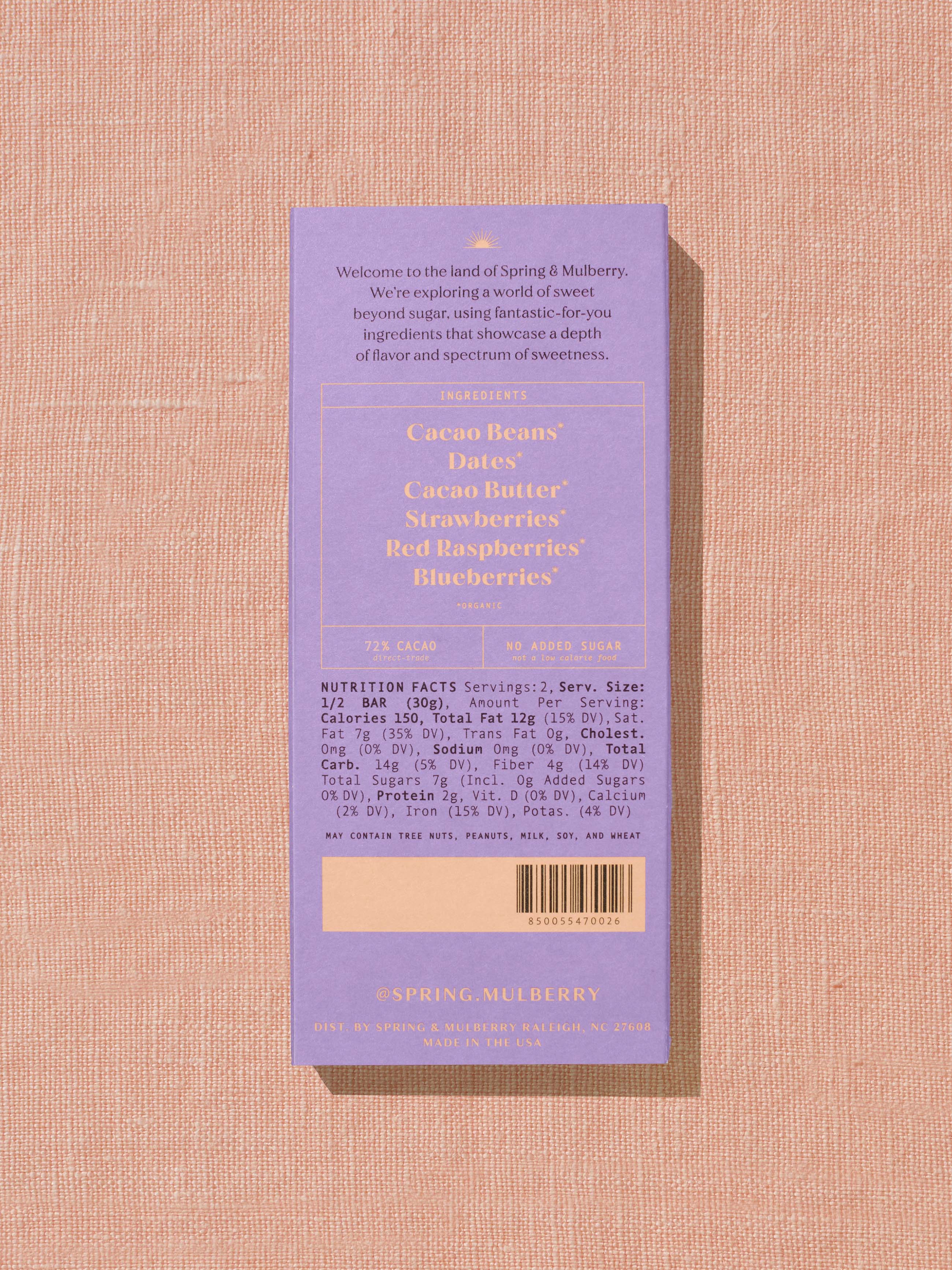 Organic Mixed Berry Dark Chocolate Sweetened with Dates - Healthy Vegan Snack for Dessert, Gifts & Energy Boost
