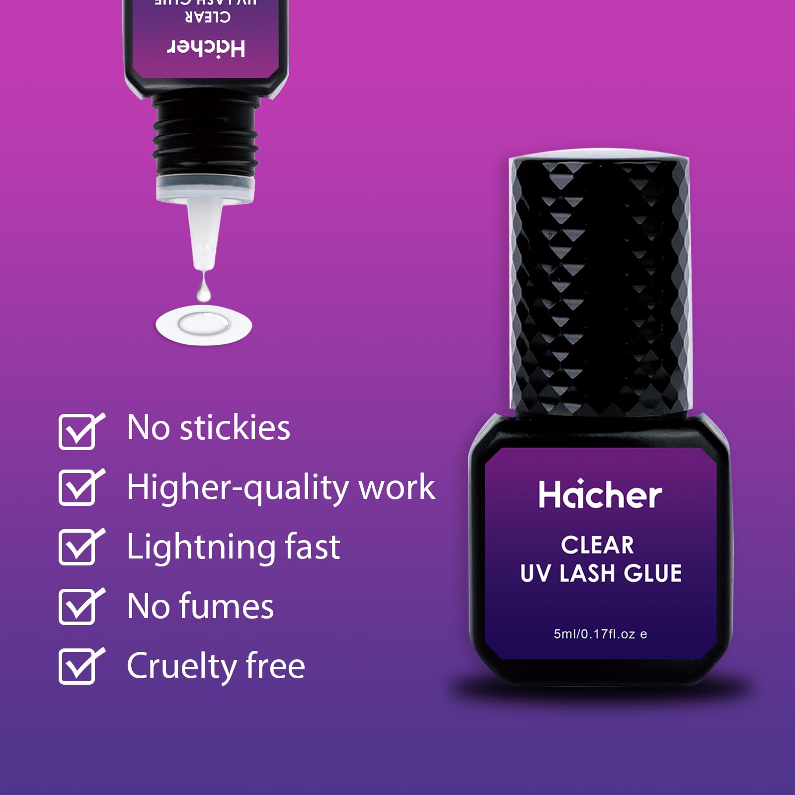 Professional UV Lash Glue for Eyelash Extensions - 1-2 Second Fast Curing, 7-9 Week Long Retention, UV Light Activated Eyelash Adhesive (5ml, 2 Pack) - Perfect for Salon Professionals & DIY Lash Extensions at Home
