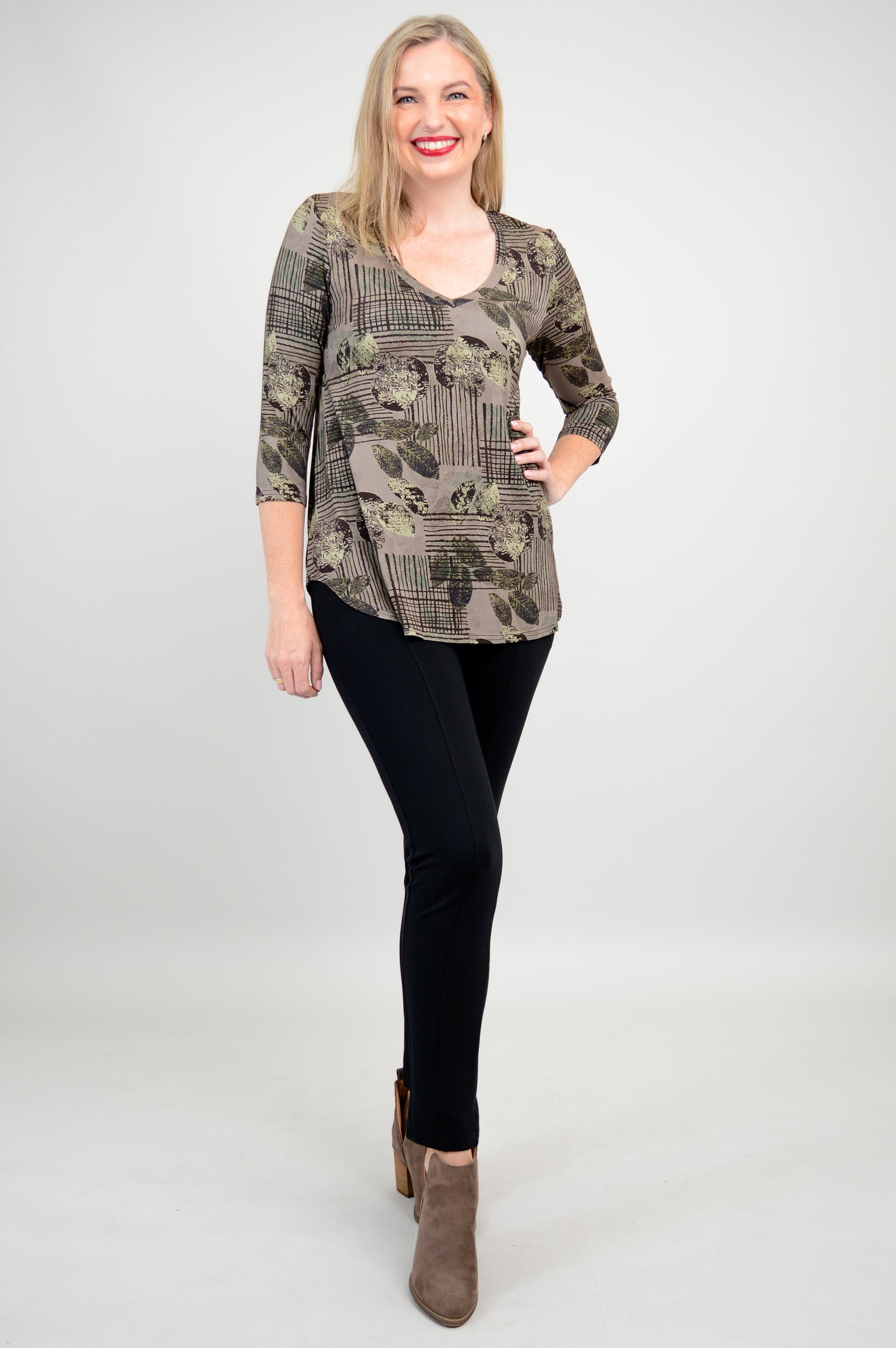 Jackie 3/4 Sleeve Bamboo Top with Fall Sketch Print - Women's Casual Blouse for Work, Date Night & Autumn Outfits - Final Sale