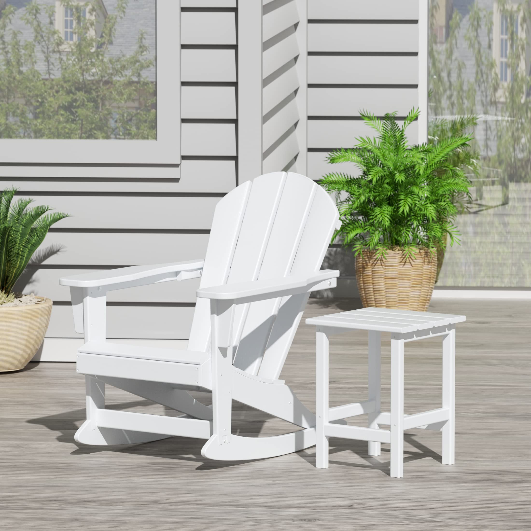 WestinTrends Malibu 2-Piece All-Weather Outdoor Rocking Chair Set with Side Table - White Poly Lumber Adirondack Rockers for Porch, Patio, Garden & Backyard Relaxation