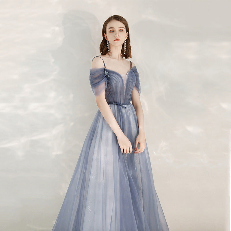Elegant Off Shoulder Blue Tulle Prom Dress - A-Line Sweetheart Neckline Formal Gown for Homecoming, Birthday Party & Special Occasions | Perfect for Prom Night, Quinceañera & Evening Events