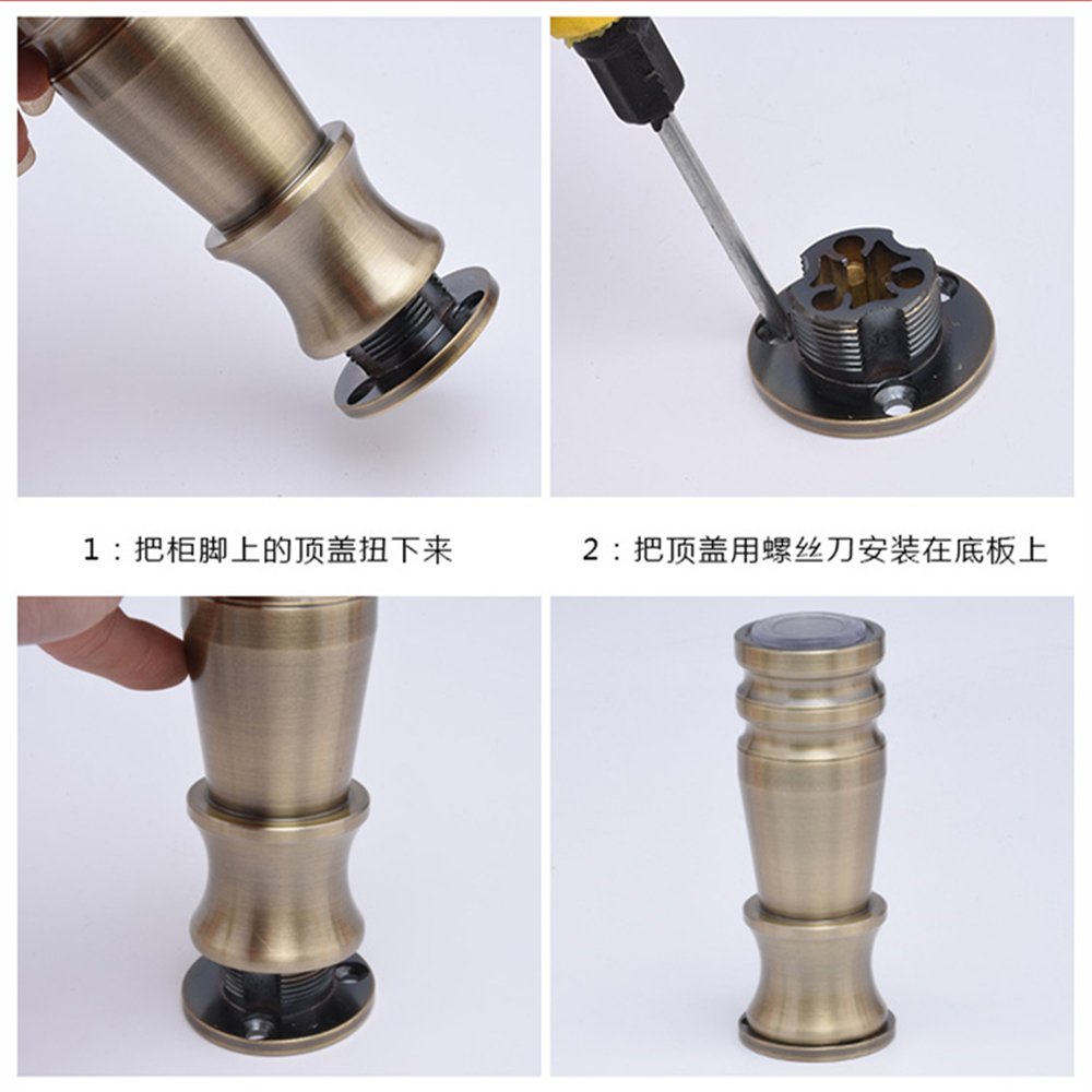 4 Pack Bronze Adjustable Furniture Legs - 10cm Round Sofa Legs for Couch, Ottoman, Bed & Coffee Table | Durable Metal Replacement Feet for Home Furniture Upgrade