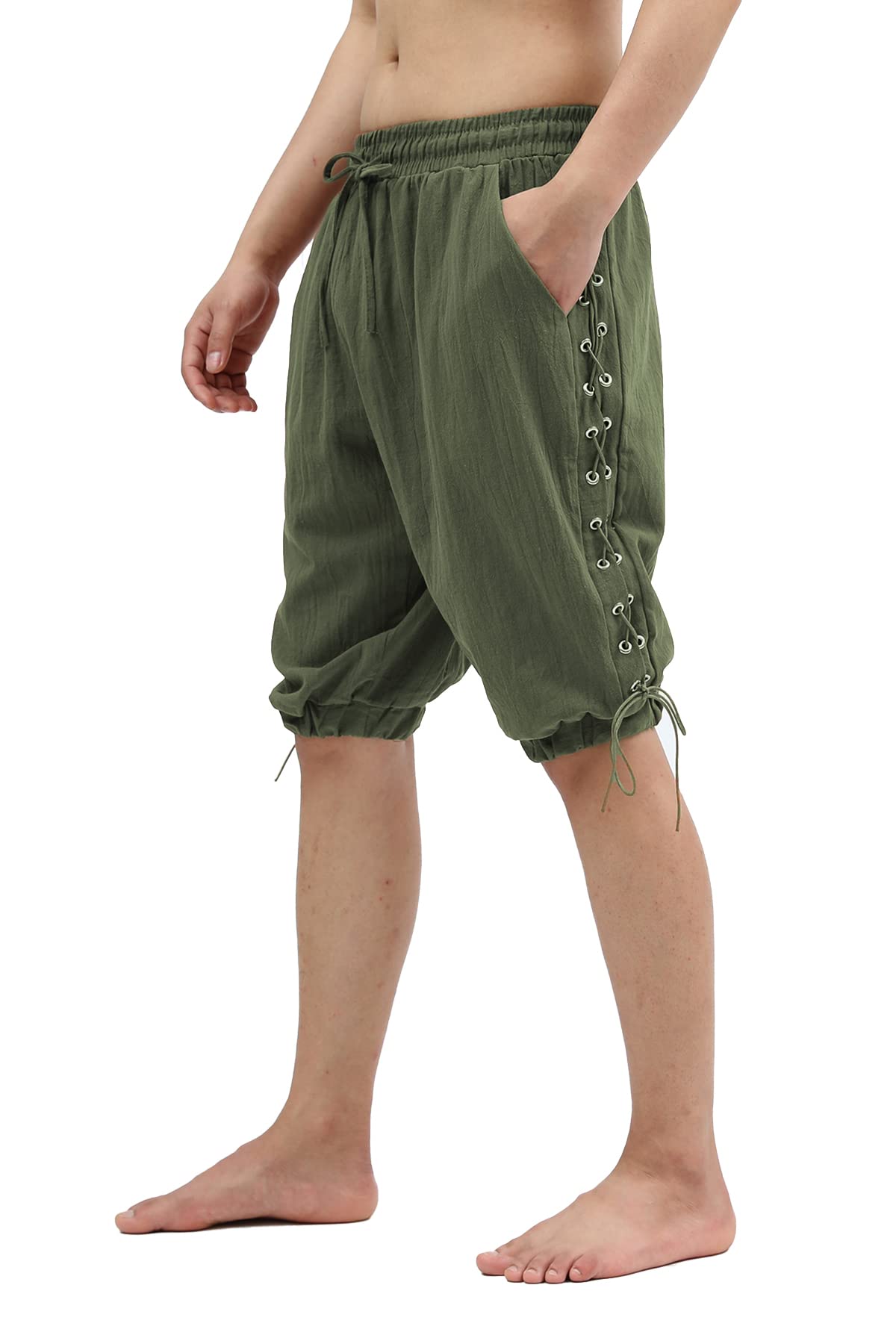 **Men's Pirate Shorts - Medieval Viking Navigator Renaissance Banded Pants - Gothic Linen Costume Shorts for Cosplay, LARP & Historical Reenactment**