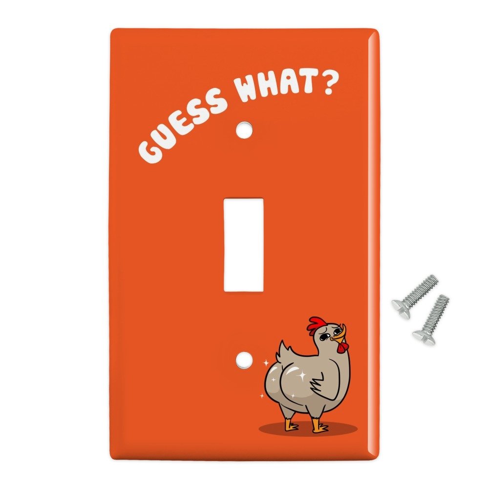 Guess What Chicken Butt Funny Plastic Wall Decor Toggle Light Switch Plate Cover - Humorous Home Decor for Bedroom, Kitchen, Office - Novelty Light Switch Covers for Kids Room & Gag Gifts
