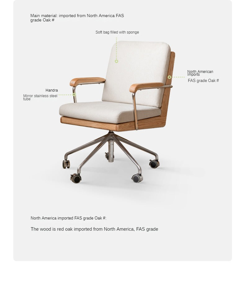 Premium Oak Solid Wood Office Chair with Lumbar Support - Ergonomic Design for Home & Office Workspaces, Conference Rooms, and Study Areas