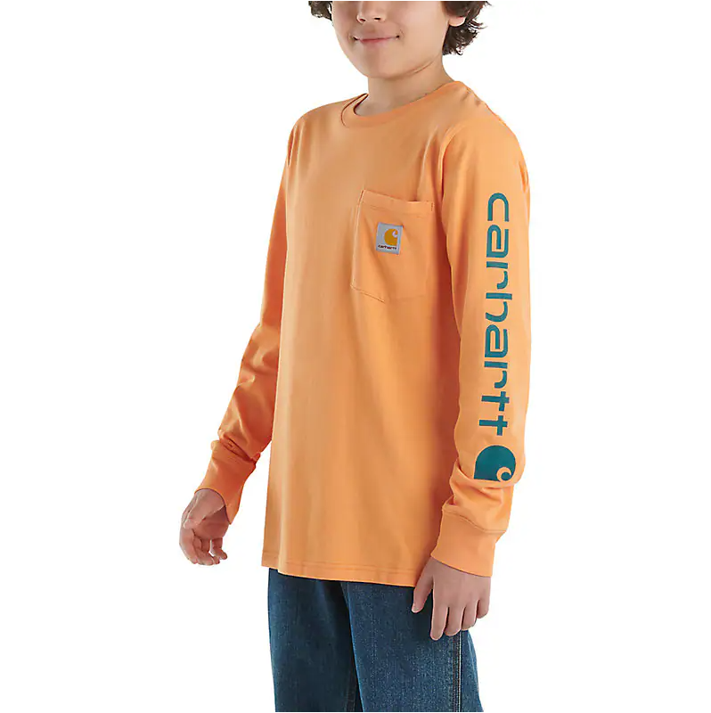 Carhartt Kids Long Sleeve Pocket T-Shirt - Durable Cotton Tee for Boys & Girls - Orange - Perfect for School, Play & Outdoor Activities