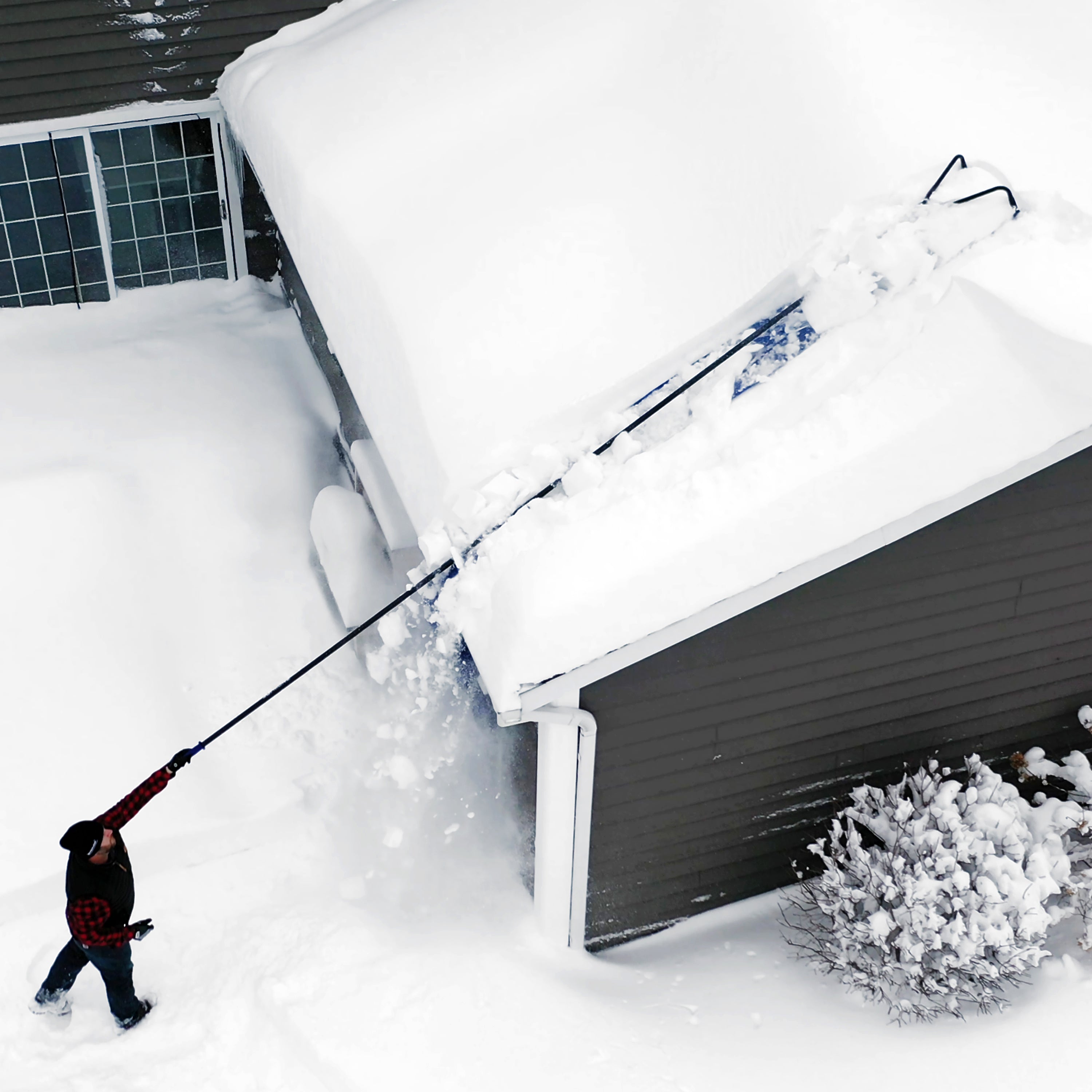 Snow Joe RJ208M PRO 20-Foot Roof Snow Rake with Debris Slide | 28-Foot Max Reach | Safe Snow Removal for Homes & Roofs | Winter Roof Maintenance Tool