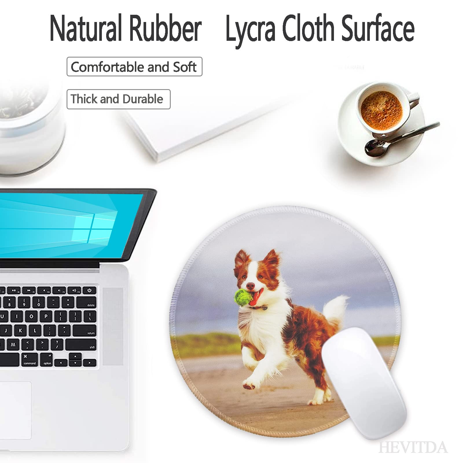 Extra Large Gaming Mouse Pad (20% Bigger) - Non-Slip Rubber Base with Stitched Edges, Waterproof Office Desk Mat 8.7×8.7 Inches - Cute Dog Playing Ball Design for PC, Laptop & Workstation Use