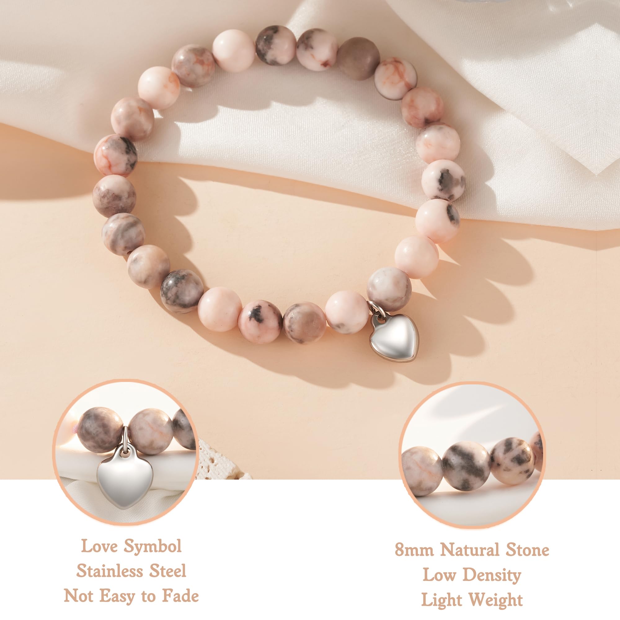 POWWA Natural Stone Heart Bracelet - Elegant Jewelry Gift for Women, Girls, Aunt, Niece - Perfect for Christmas, Birthday, Anniversary & Special Occasions - Ideal for Everyday Wear, Parties & Gifting