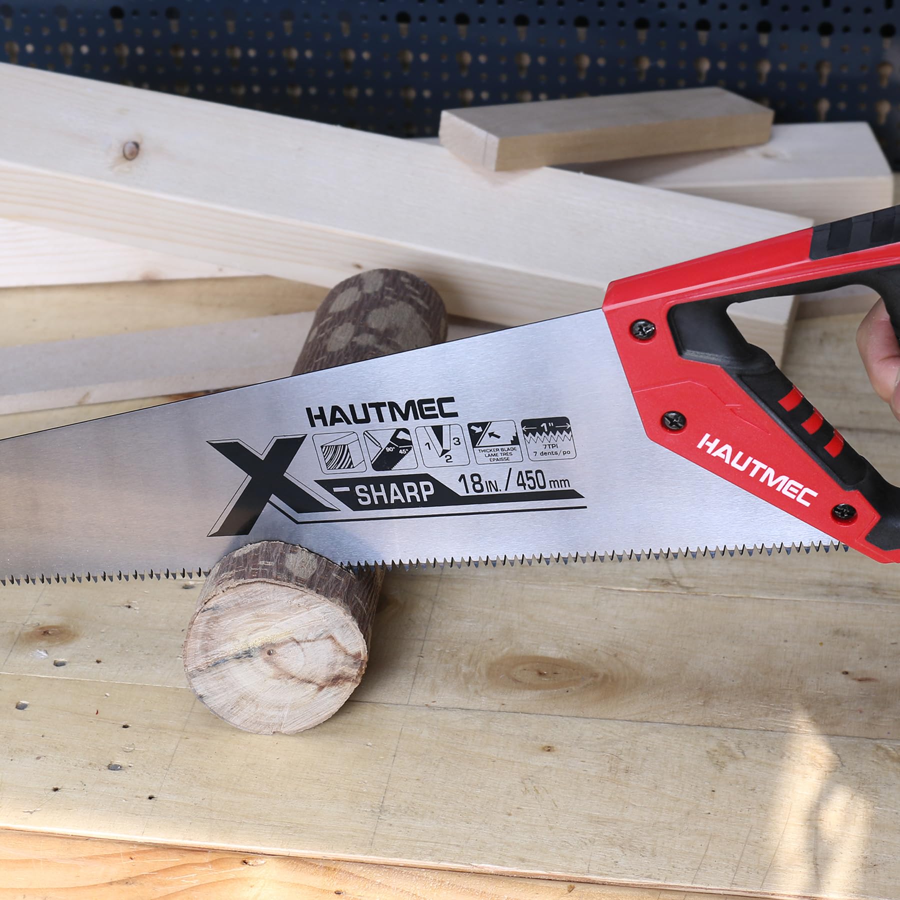 HAUTMEC 18 Inch X-Sharp Pro Hand Saw - 7 TPI Fine Wood Cutting Saw - Professional Handsaw for Woodworking, Laminate & Plastic - Rip Cut & Cross Cut Saw (HT0151) - Perfect for Carpentry, DIY Projects & Home Improvement