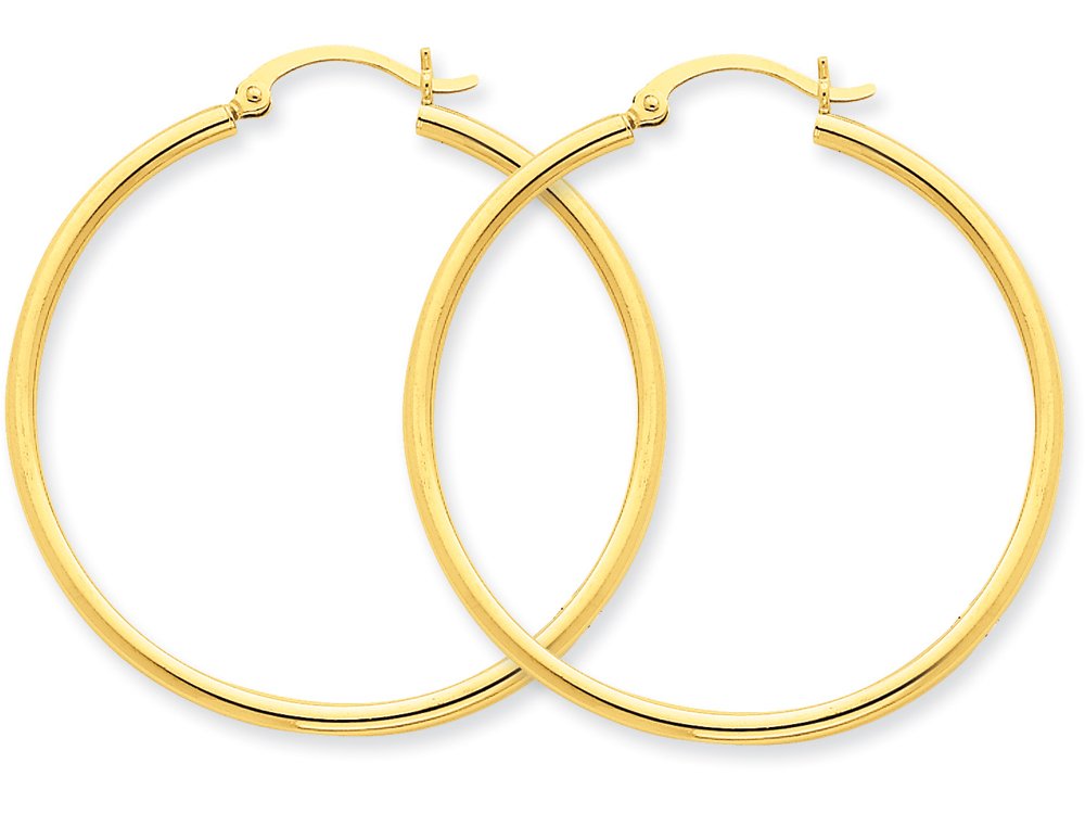 10K Yellow Gold 2mm Round Hoop Earrings - Polished Finish Fine Jewelry for Women | Perfect for Everyday Wear, Gifts & Special Occasions