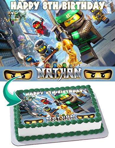 Lego Ninjago Edible Cake Topper - Custom Personalized Birthday Cake Decoration for 1/4 Sheet Cakes | Perfect for Kids Birthday Parties, Themed Celebrations & Ninja-Themed Desserts