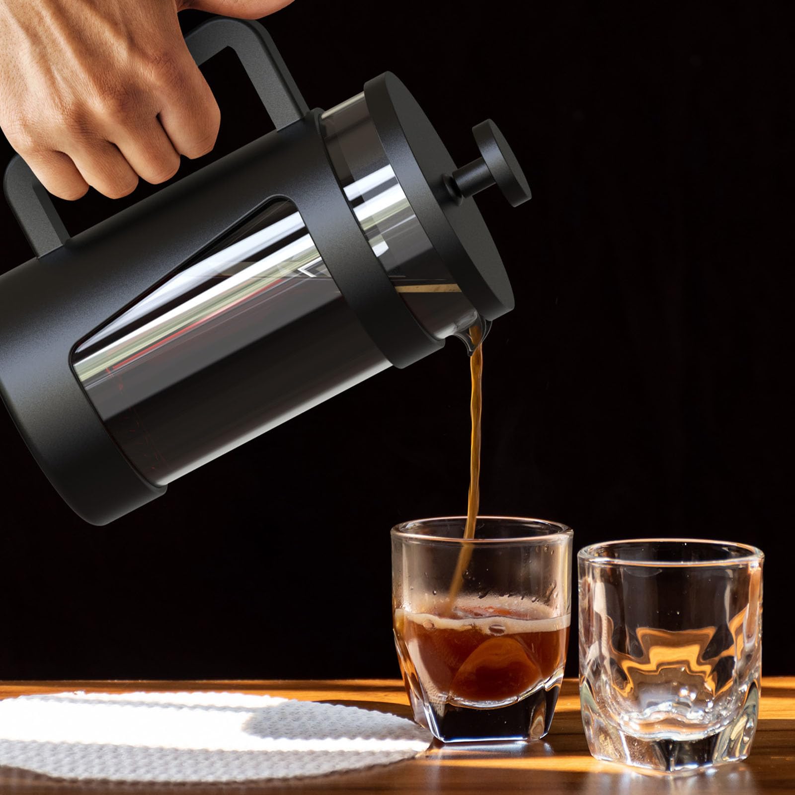 RAINBEAN 12 Oz Small French Press Coffee Maker - Single Serve Mini Coffee Brewer with 3-Stage Filtration System - Perfect for Home, Office & Travel Use - Ideal for Coffee & Tea Lovers
