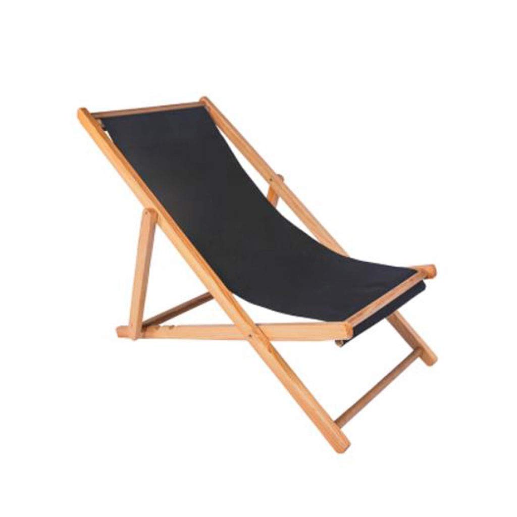 Wooden Folding Deck Chair - Portable Garden Lounger, Balcony Recliner & Beach Sun Chair (Black) | Perfect for Outdoor Relaxation, Patio Lounging & Poolside Sunbathing