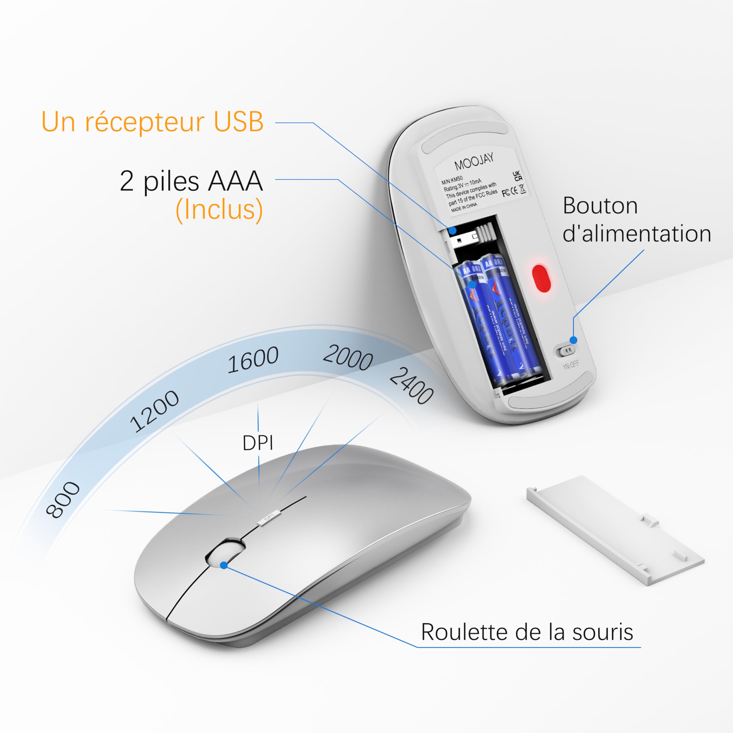 MOOJAY Ultra-Thin Wireless Keyboard and Mouse Set with Mouse Pad - 2.4G USB Silent Compact Scissors Switch Design, Includes Cover & AA/AAA Batteries - Compatible with PC, Laptop, Windows (Silver White) | Perfect for Home Office, Remote Work, and Gaming Setup