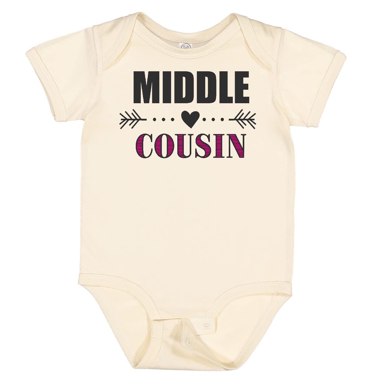 Inktastic Middle Cousin with Heart Arrow Baby Bodysuit - Cute Sibling Matching Outfit for Family Photos & Special Occasions
