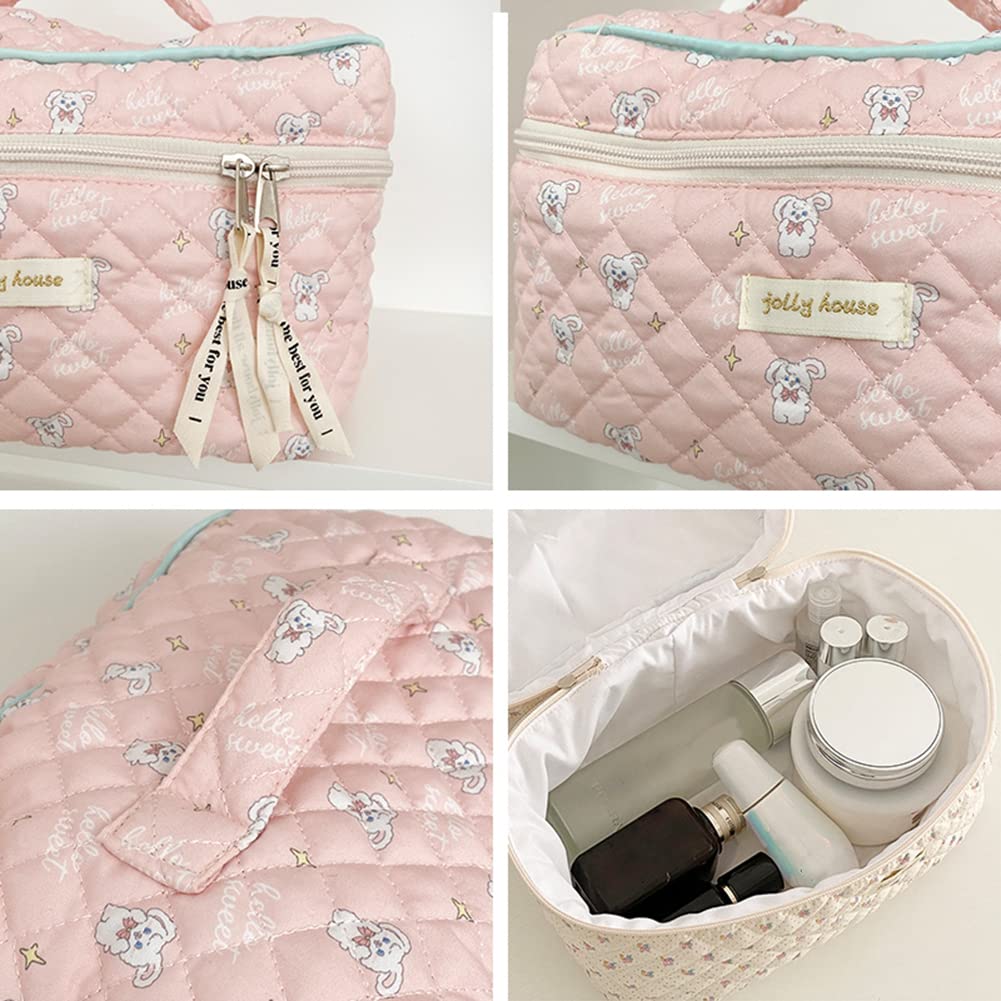 Floral Print Toiletry Bag for Women - Large Quilted Travel Organizer with Zipper, Portable Cosmetic Pouch for Makeup & Toiletries | Perfect for Vacation, Gym, and Daily Use