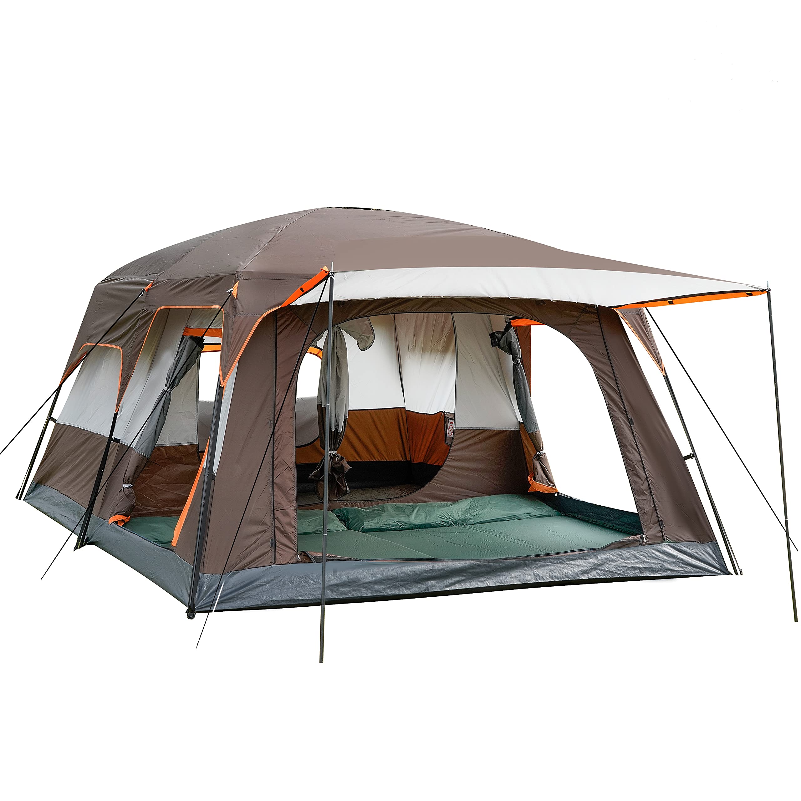 KTT Extra Large Family Cabin Tent for 10-12 People - 2 Room Straight Wall Design with 3 Doors & 3 Mesh Windows - Waterproof Double Layer Big Tent for Camping, Picnics, Outdoor Adventures & Family Gatherings - Perfect for Backyard Campouts, Music Festivals & Beach Trips