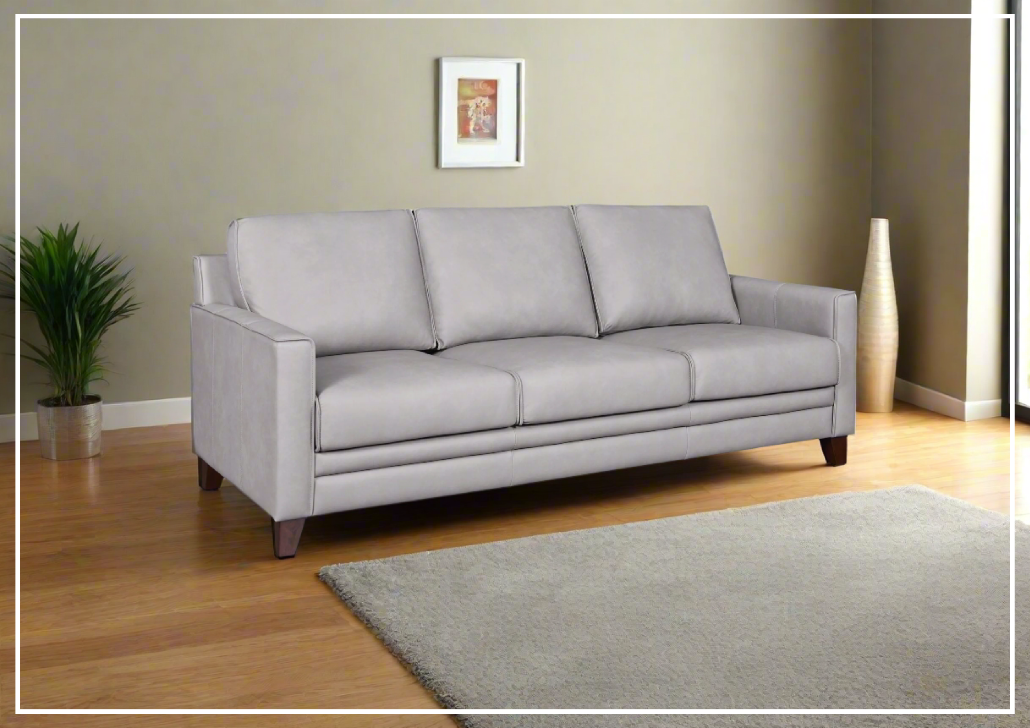 Gio Italia Home Samson Leather 3-Seater Sofa in Gray | Premium Genuine Leather Couch for Living Room, Lounge & Office | Modern Comfortable Sectional Sofa for Home Decor