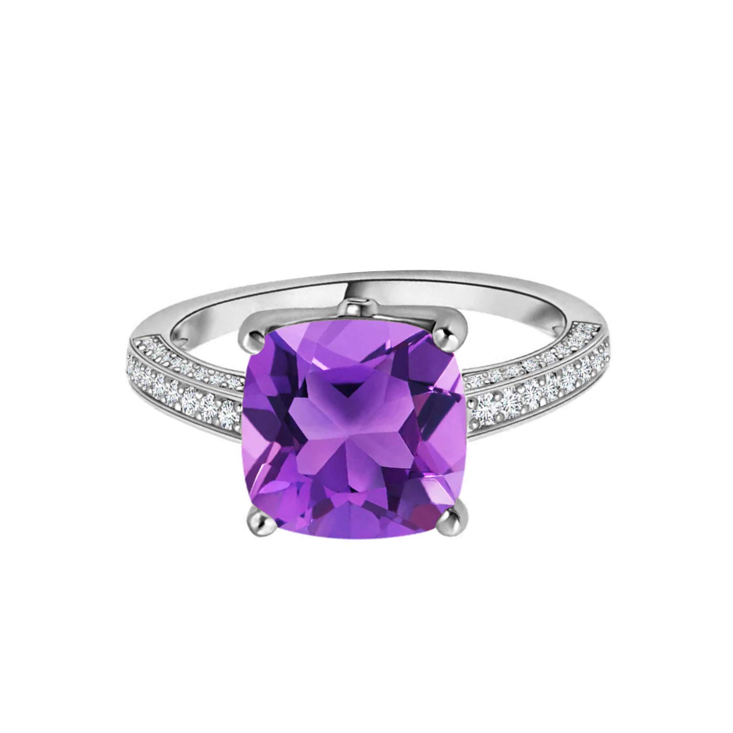 925 Sterling Silver 1.30 CTW Cushion Cut Amethyst Cocktail Ring with Solitaire Accents - Elegant Jewelry for Evening Parties, Date Nights & Special Occasions