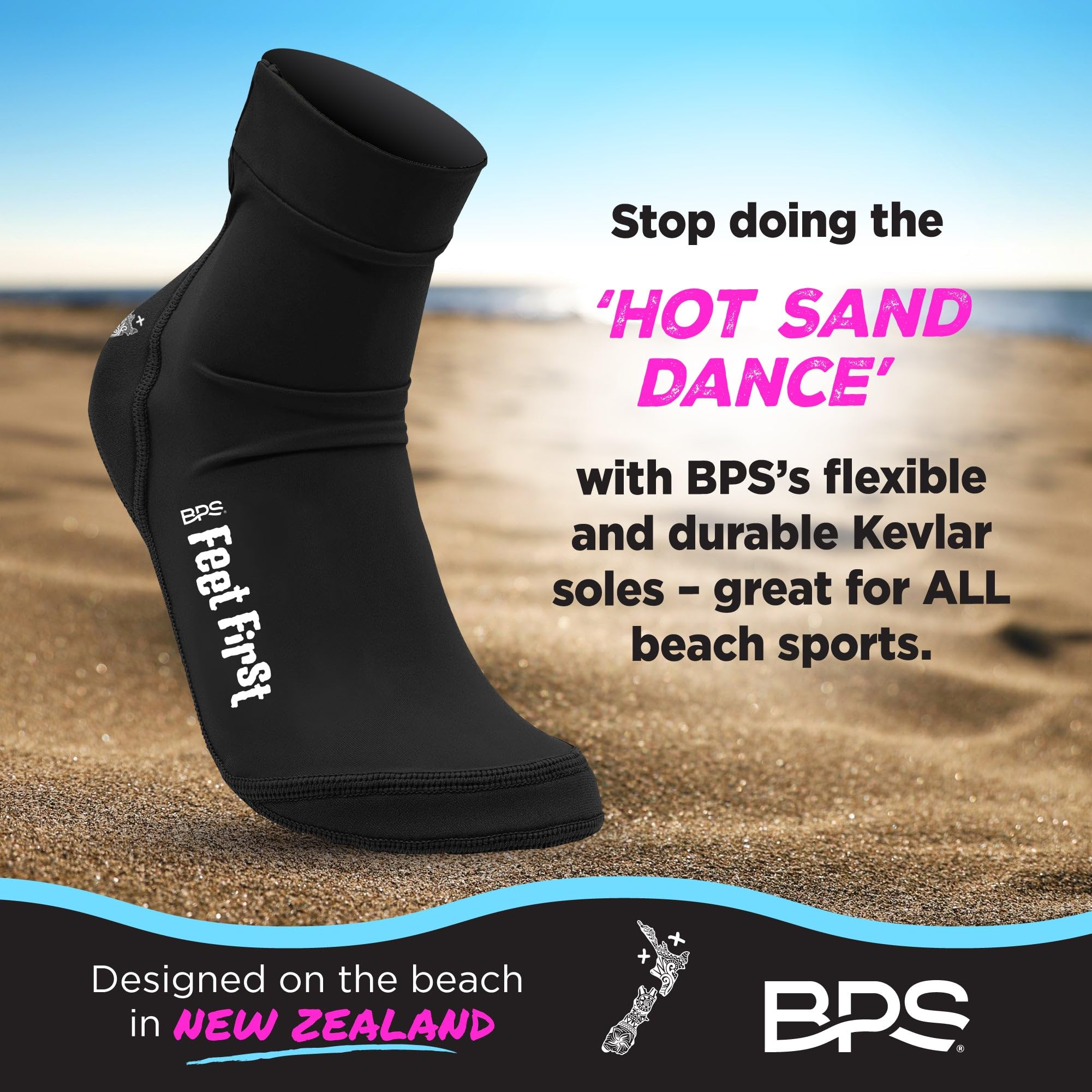 BPS New Zealand 'Feet First' Beach Volleyball Soccer Sand Socks - Flexible Kevlar Sole Water Shoes for Men & Women - Perfect for Beach Sports, Water Activities and Outdoor Adventures