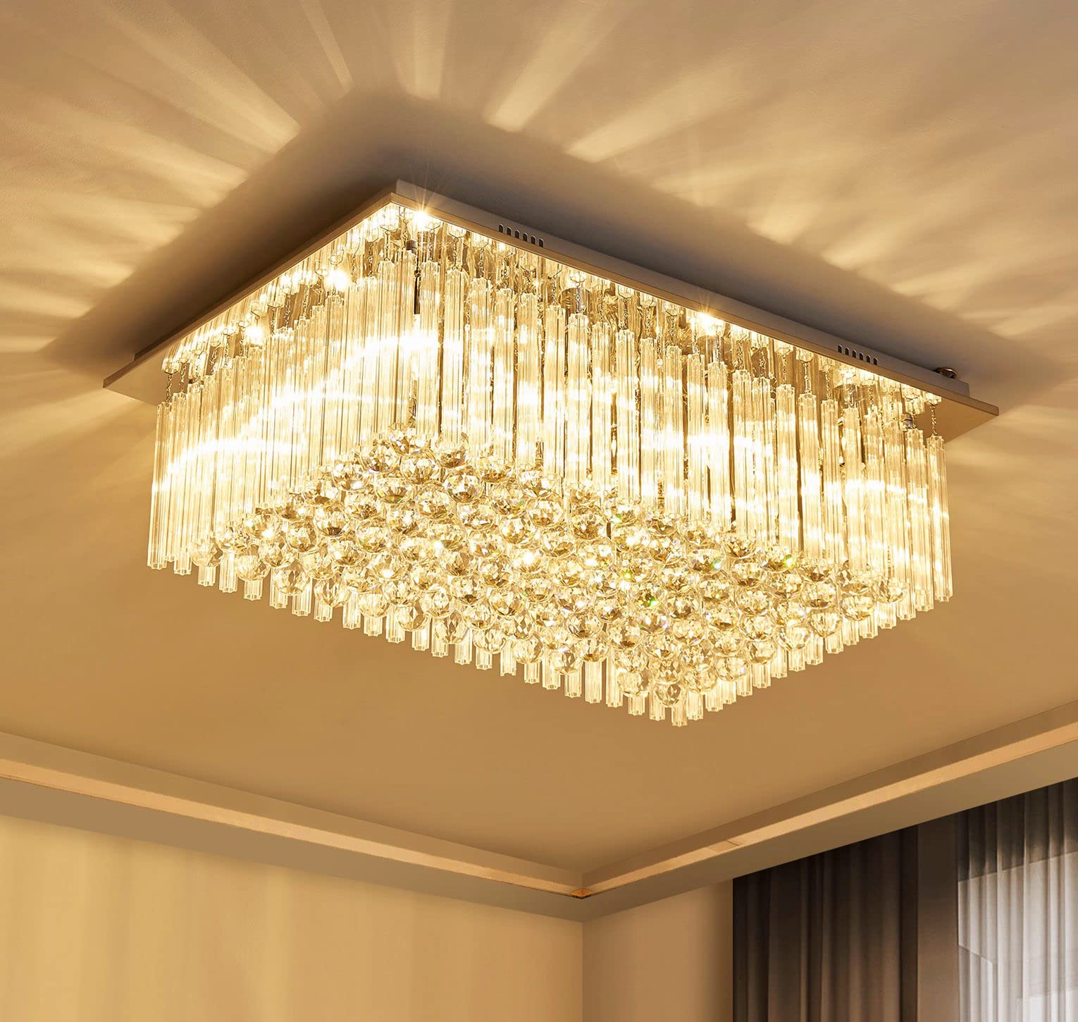 Saint Mossi 12-Lights Modern Crystal Chandelier - K9 Crystal Flush Mount Ceiling Light Fixture with Raindrop Design for Bedroom, Dining Room & Living Room (32