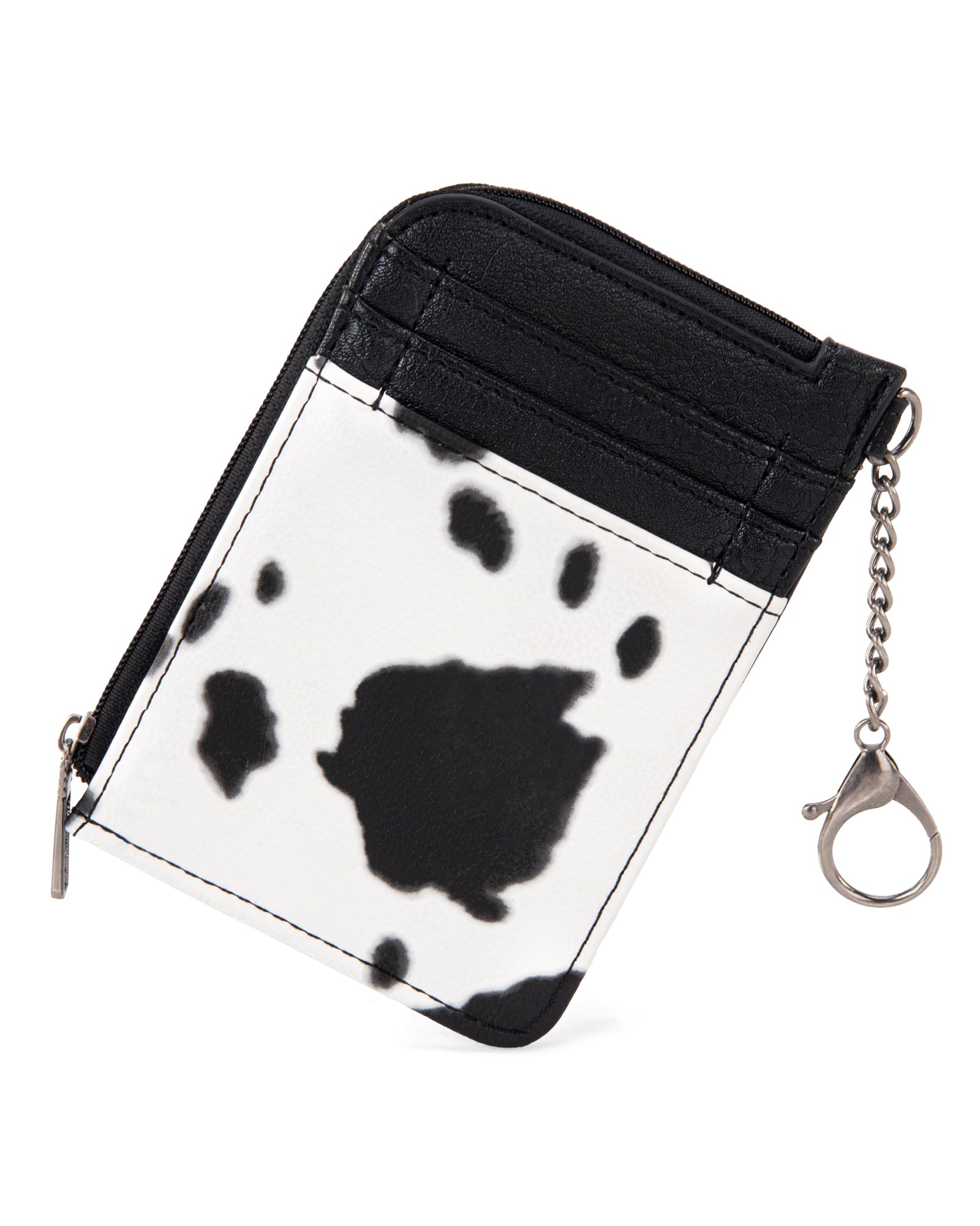 Wrangler Black Cow Print Western Style Women's Slim Wallet - Small Credit Card Holder with Zipper Pocket, Minimalist Keychain Wallet for Everyday Use, Travel & Shopping
