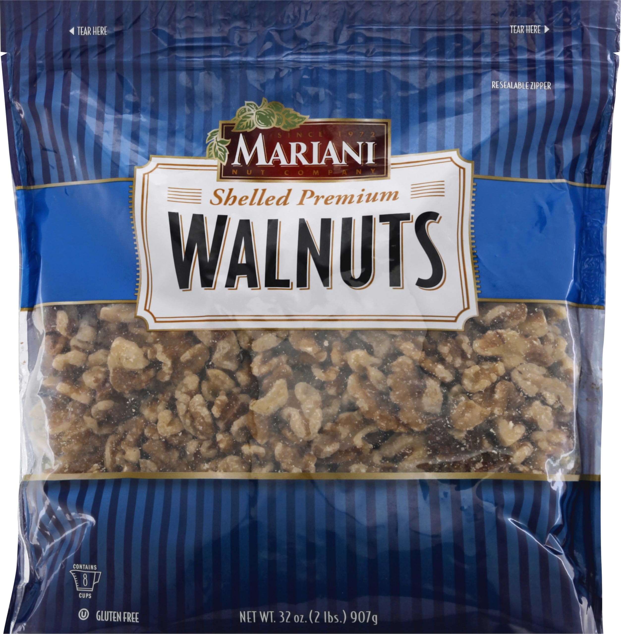 Premium Shelled California Walnuts - Gluten Free, Kosher Certified - Resealable Stand Up Bag - Perfect for Baking, Snacking & Healthy Recipes
