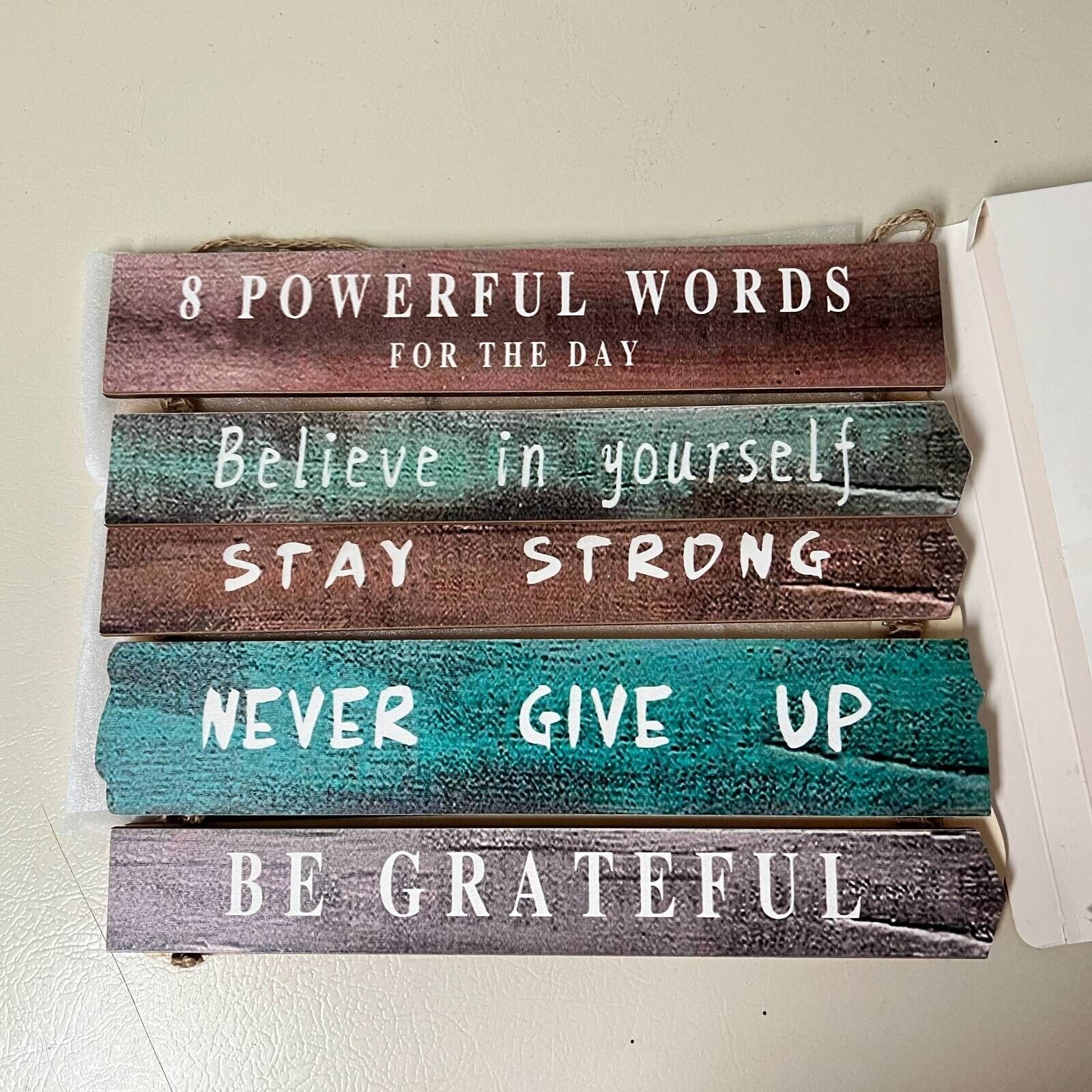 Rustic Wood String Wall Art - 24x12 Inches Brown Green Blue Inspirational Hanging Decor for Living Room, Bedroom & Office