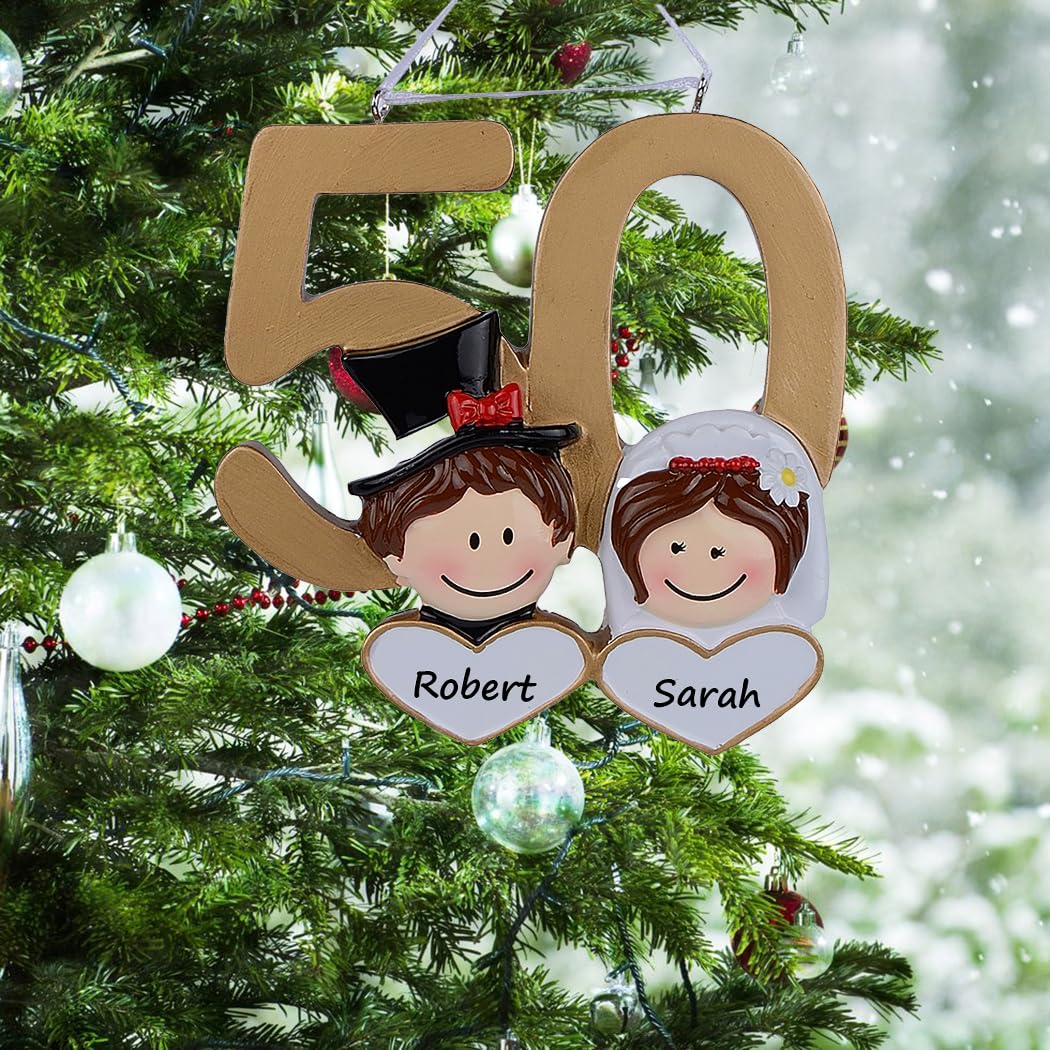 50th Wedding Anniversary Ornament - Personalized Golden Keepsake for Couples Celebrating 50 Years of Marriage - Perfect Christmas Gift for Parents & Grandparents - Home Decor, Tree Ornament, Romantic Gift Idea