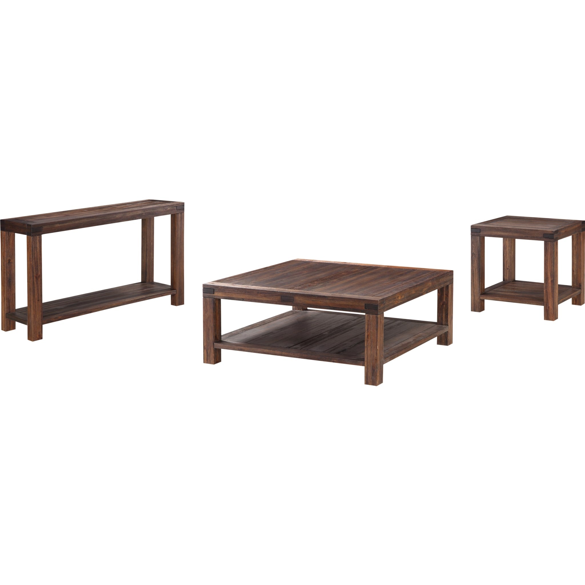 Solid Wood Rectangular Side Table - Brick Brown Finish - Rustic Farmhouse Living Room Accent Table for Sofa, Bedside or Entryway