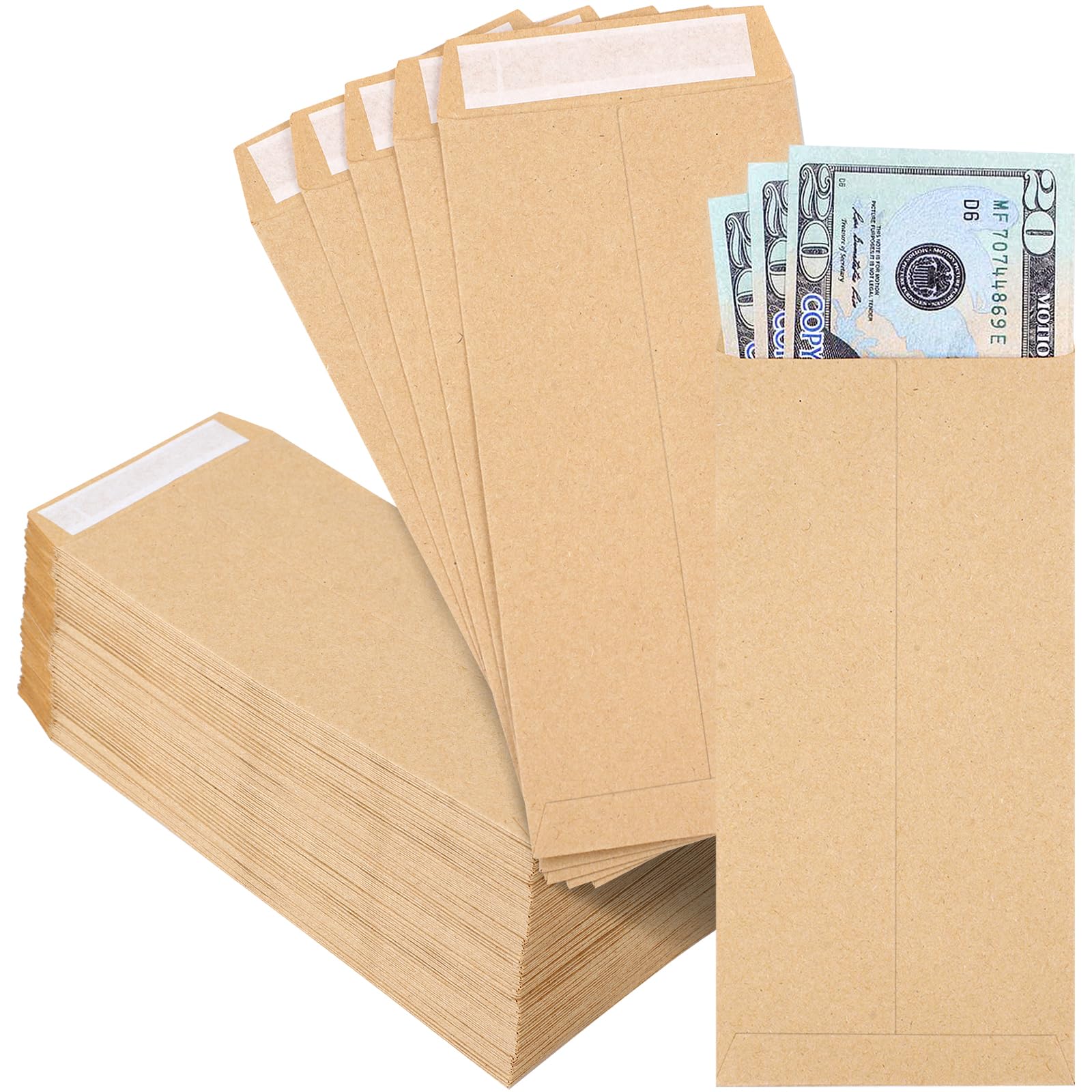 Joyberg 120 PCS Self-Adhesive Kraft Paper Money Envelopes - 6.5”x3.2” Small Cash Envelopes for Budgeting, Coin Storage & Money Saving Challenge | Perfect for Organizing Cash, Checks, Bills & Small Items | Ideal for Home, Office & Gift Giving