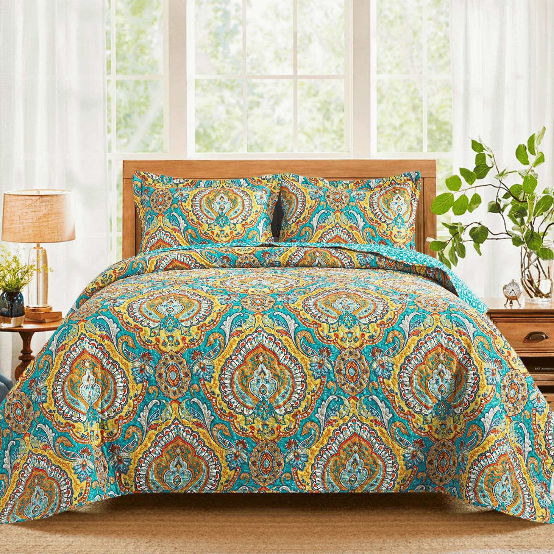 TWINRUN King Size Quilt Bedding Set - Lightweight Floral Bedspread (96x108 Inches) 3-Piece Coverlet Comforter Set for All Seasons | Perfect for Master Bedroom, Guest Room & Cozy Home Decor