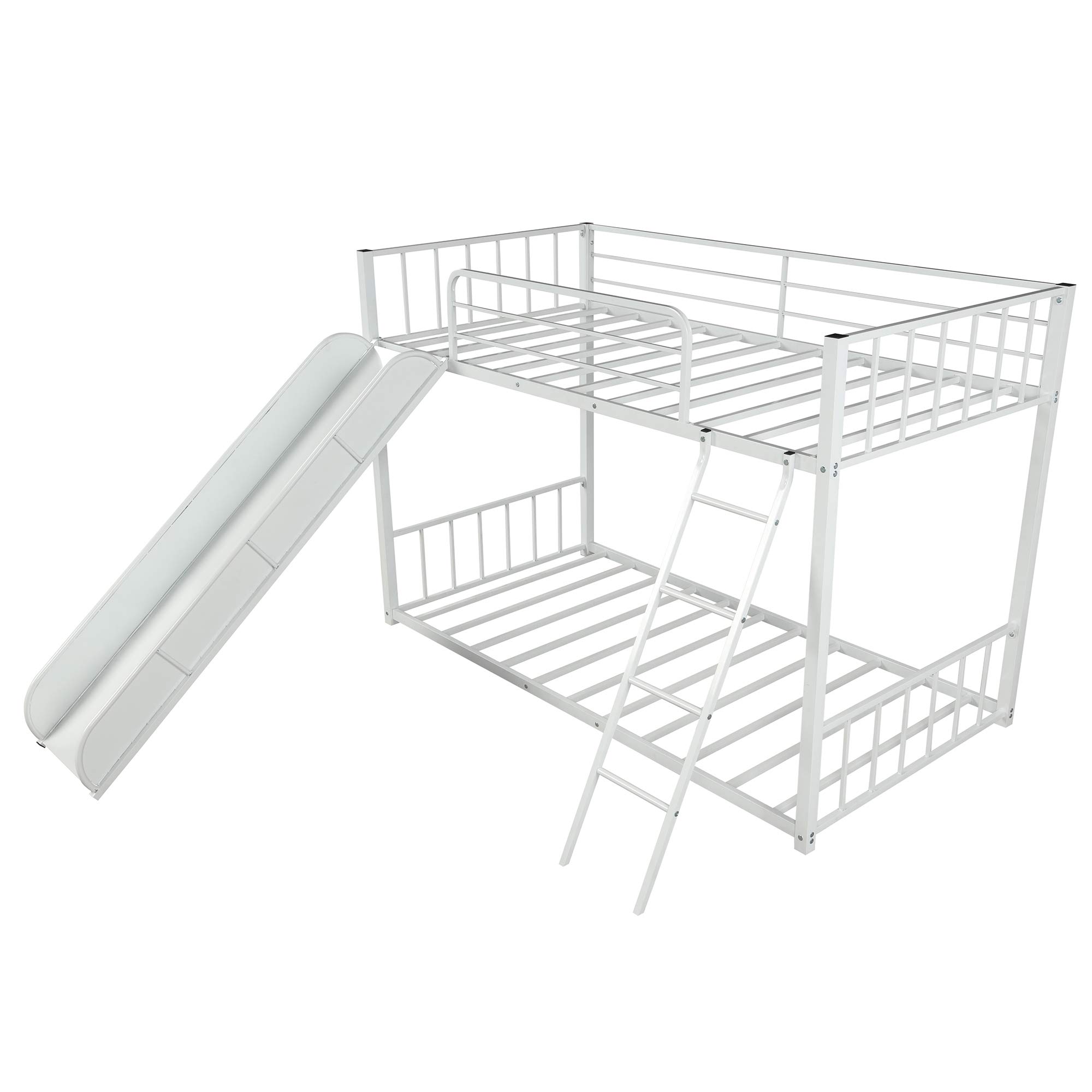 KLMM Heavy Duty Metal Bunk Bed with Slide & Safety Guard Rails - Twin Size Kids/Teens Bed Frame with Inclined Ladder - Perfect for Small Bedrooms, Shared Kids Rooms & Sleepovers