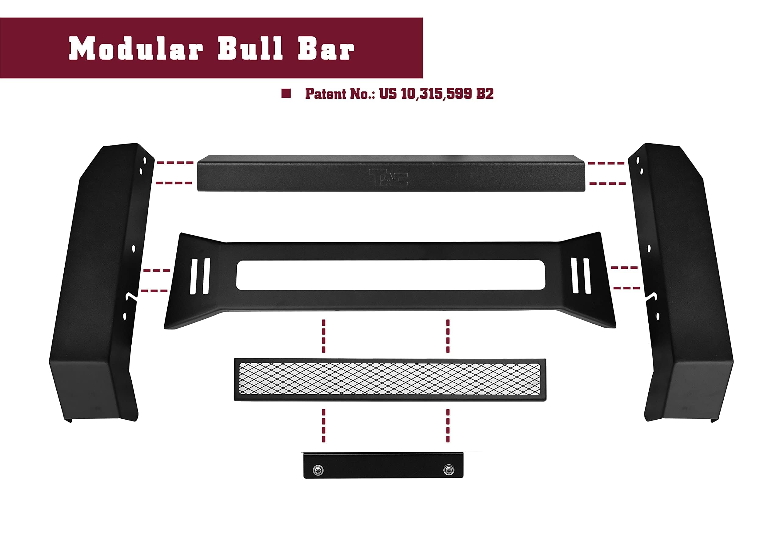 TAC Predator Modular Bull Bar for 2022-2025 Nissan Frontier - Black Textured Front Bumper Grille Guard with Mesh Design | Compatible with 20